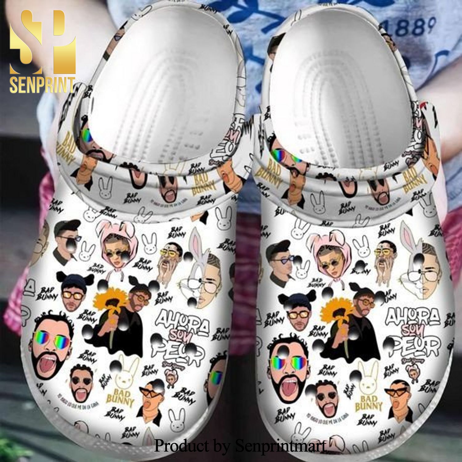 Bad Bunny Singer Cute Face Ahora Gift Rubber Crocs Classic