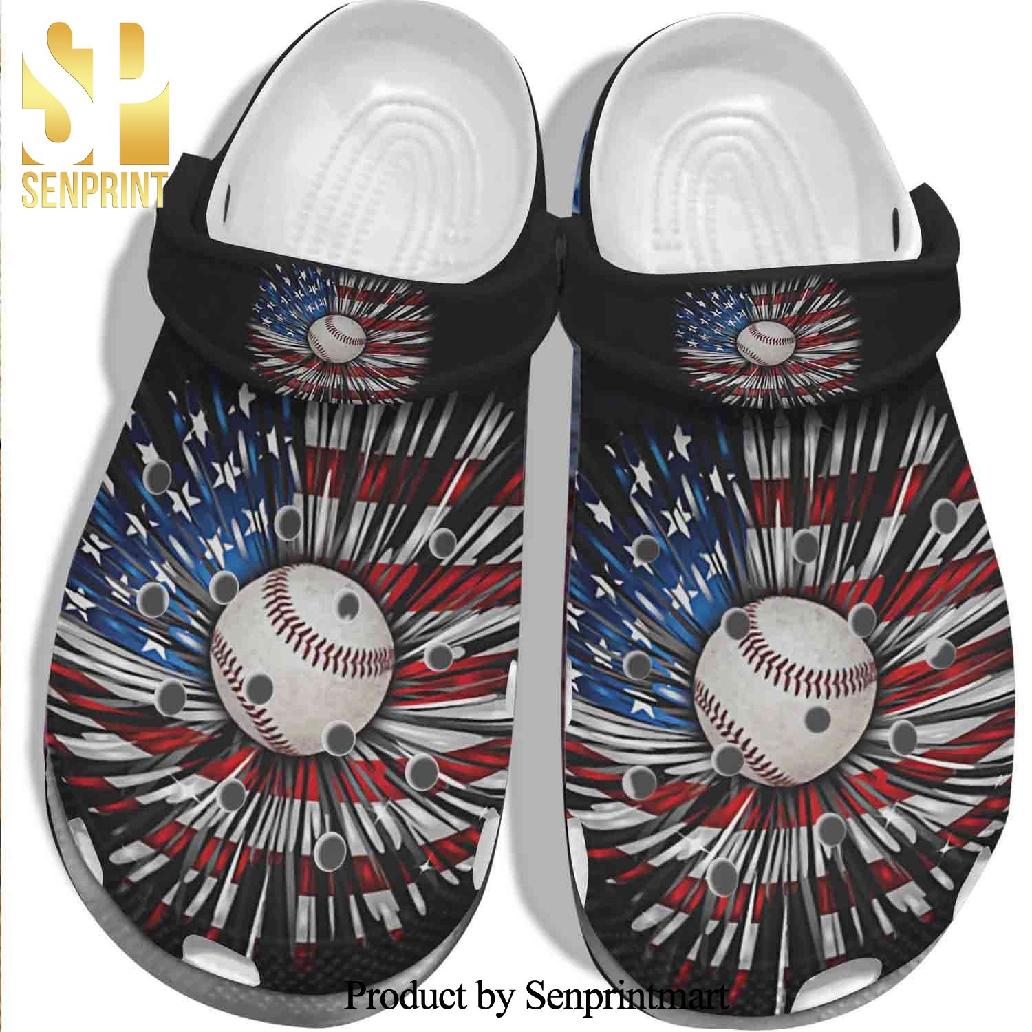 Baseball Ball Falls Usa Daisy America Flag Crocs Unisex Crocband Clogs