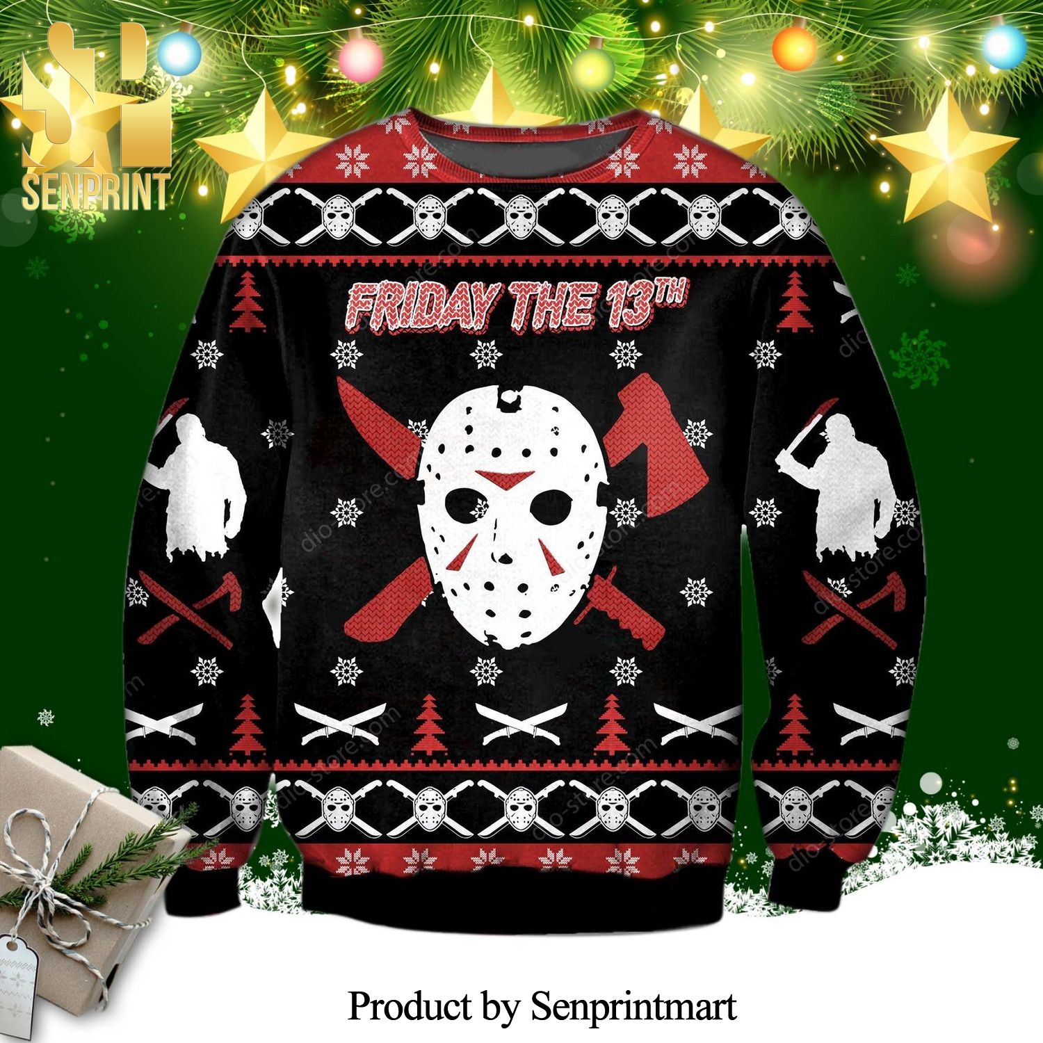 Jason Voorhees Friday The 13th Horror Movie Knitted Ugly Christmas Sweater