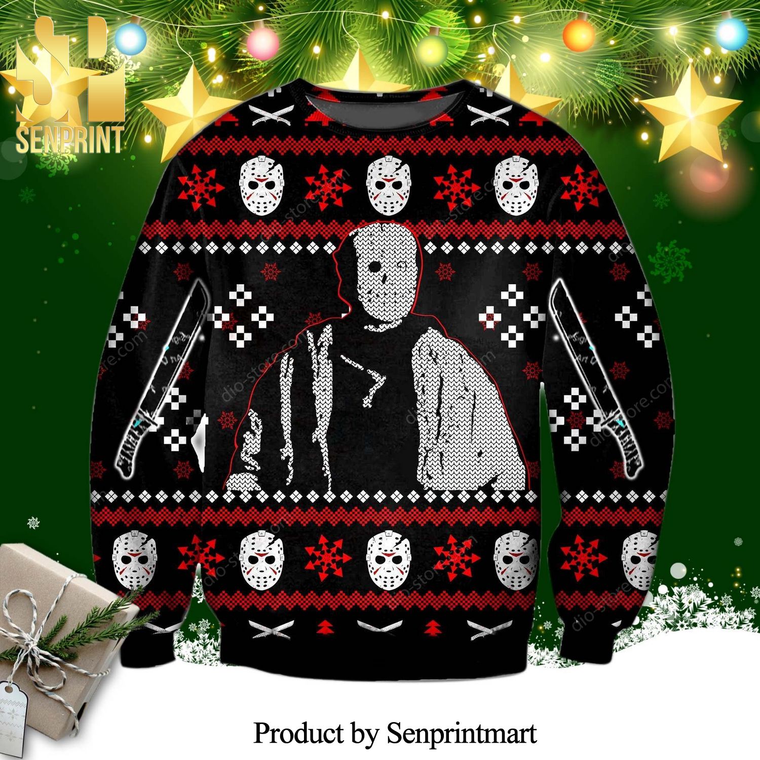 Jason Voorhees Friday The 13th Knitted Ugly Christmas Sweater