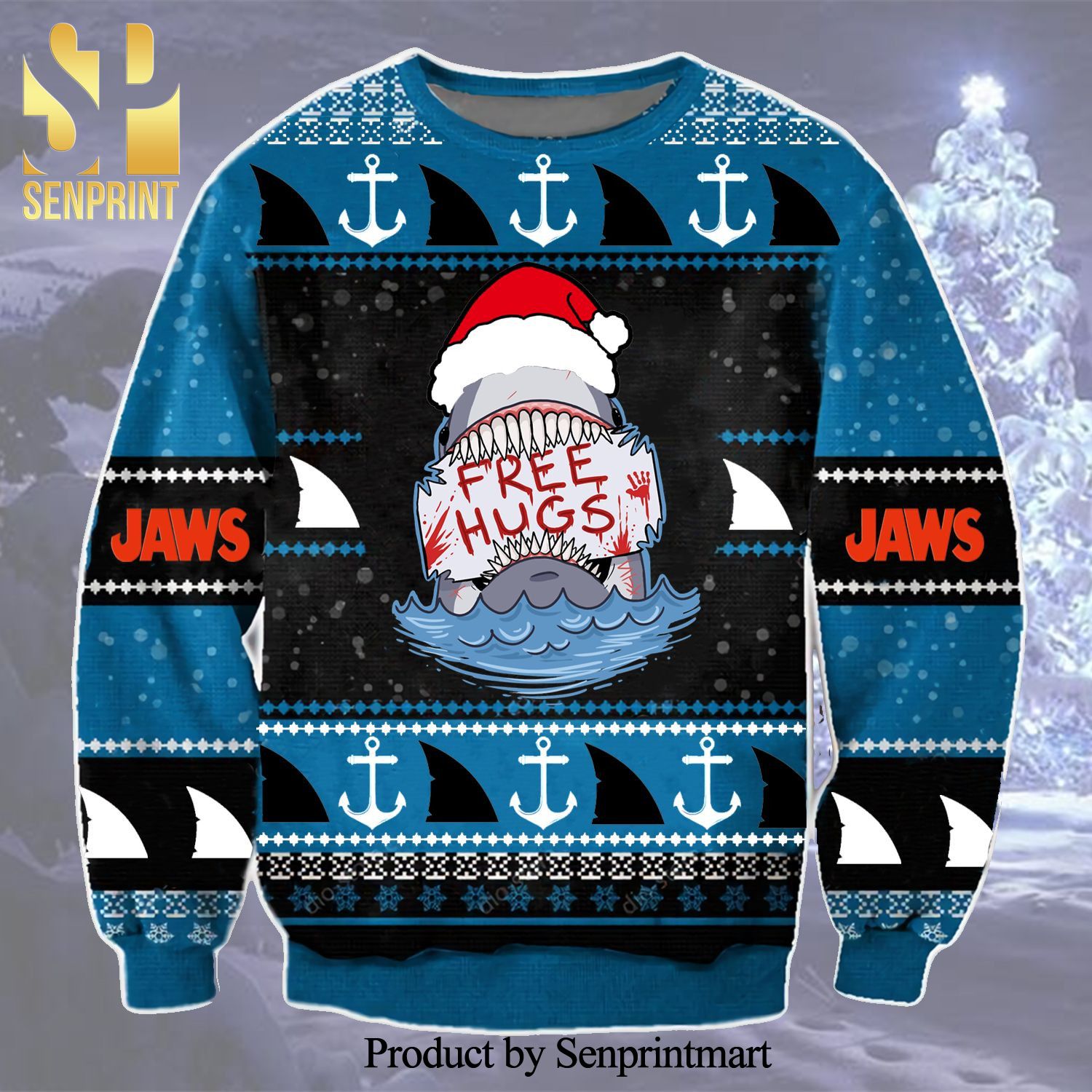 Jaws Free Hug Horror Movie Knitted Ugly Christmas Sweater