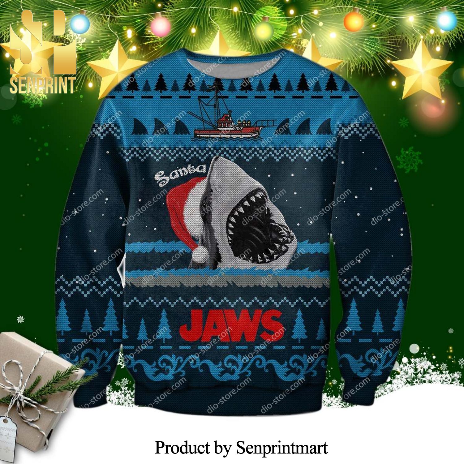 Jaws Horror Movie Halloween Knitted Ugly Christmas Sweater