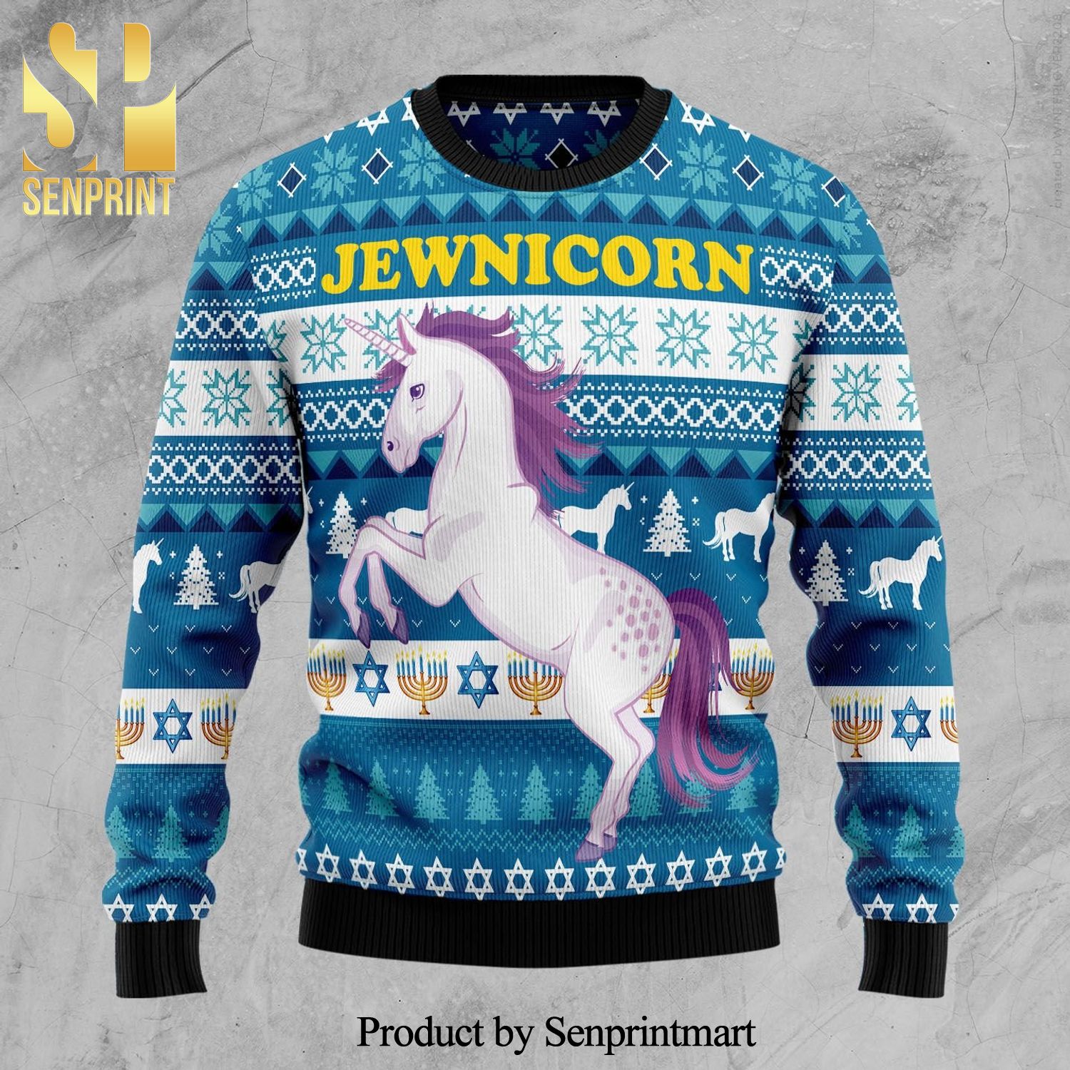 Jewinicorn Christmas Knitted Ugly Christmas Sweater