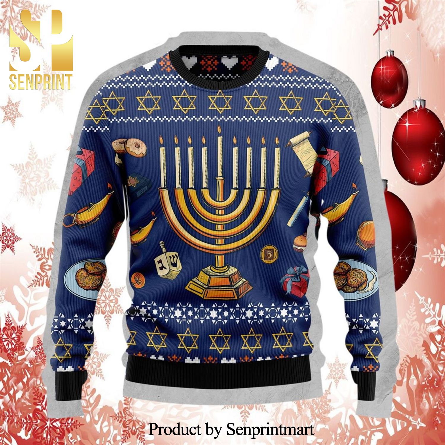 Jewish Hanukkah Knitted Ugly Christmas Sweater