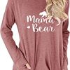 Womens Mama Bear Shirt Casual Long Sleeve Tunics Tops Mama Bear Sweatshirt Tops with Pockets