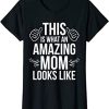 Womens Mother’s Day Gift Distressed Heart Baseball Heart Mom Mama V-Neck T-Shirt