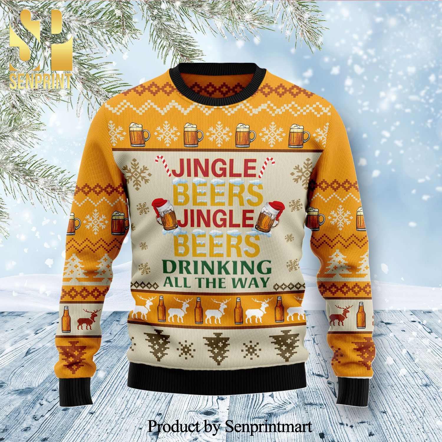 Jingel Beers Drinking All The Way Knitted Ugly Christmas Sweater