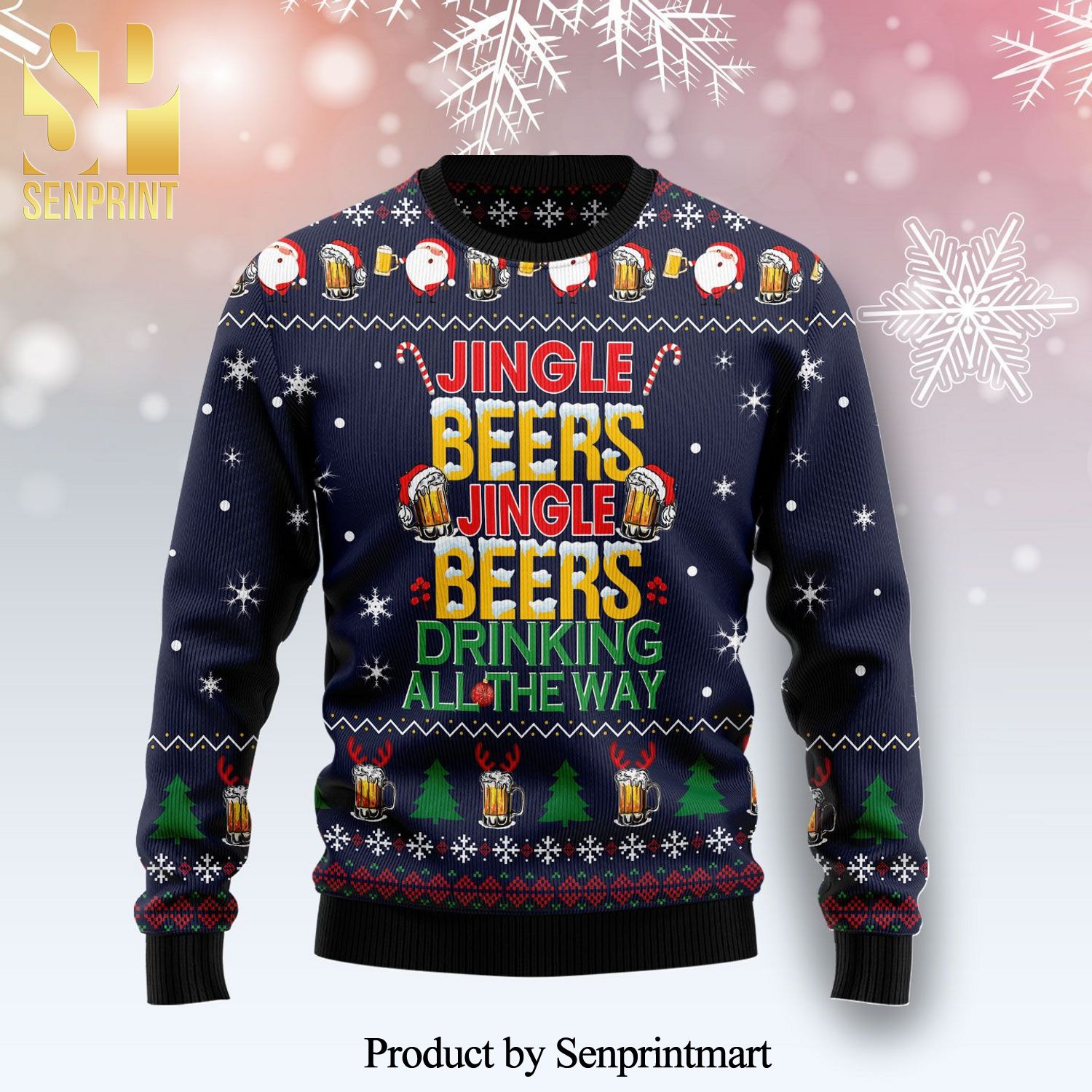 Jingle Beers Drinking All The Way Knitted Ugly Christmas Sweater