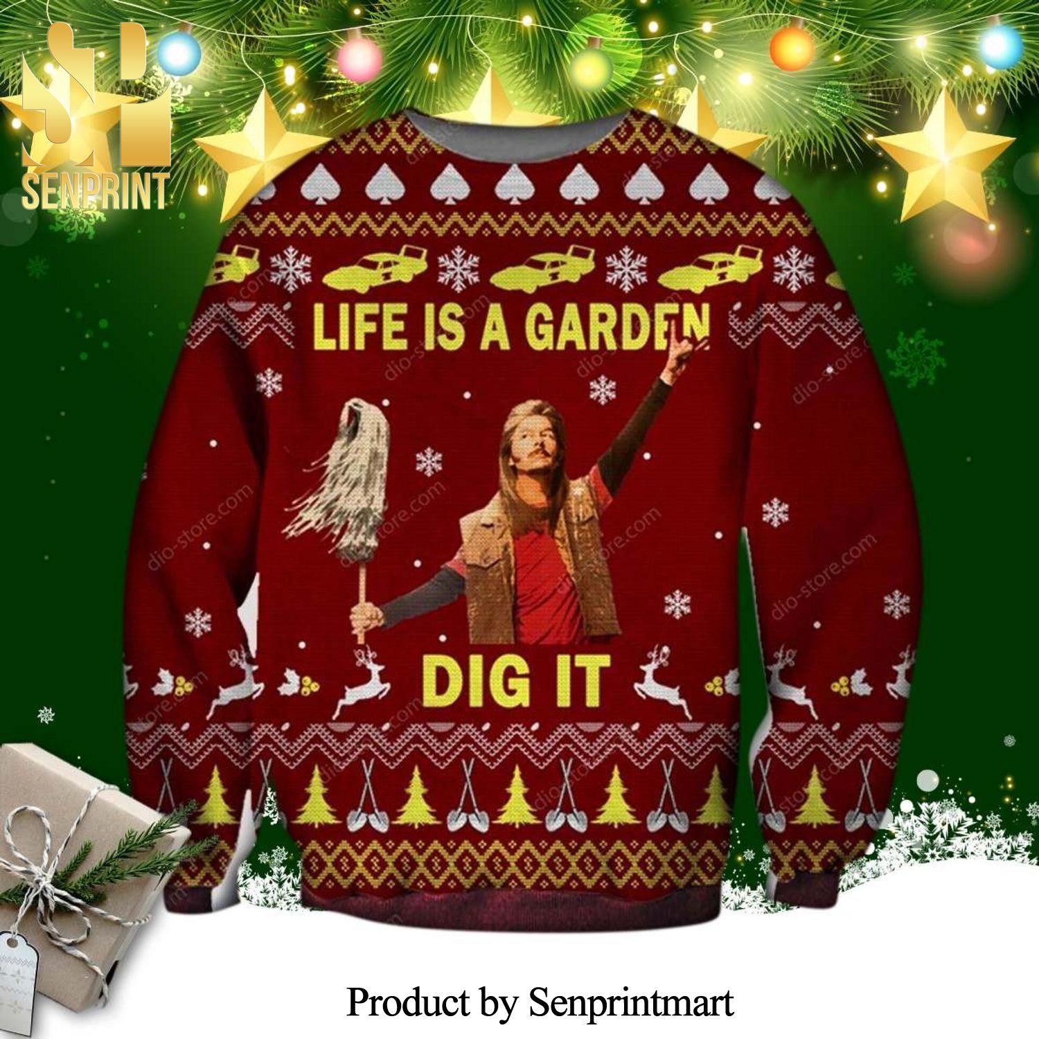 Joe Dirt Life is A Garden Dig It Wool Knitted Ugly Christmas Sweater