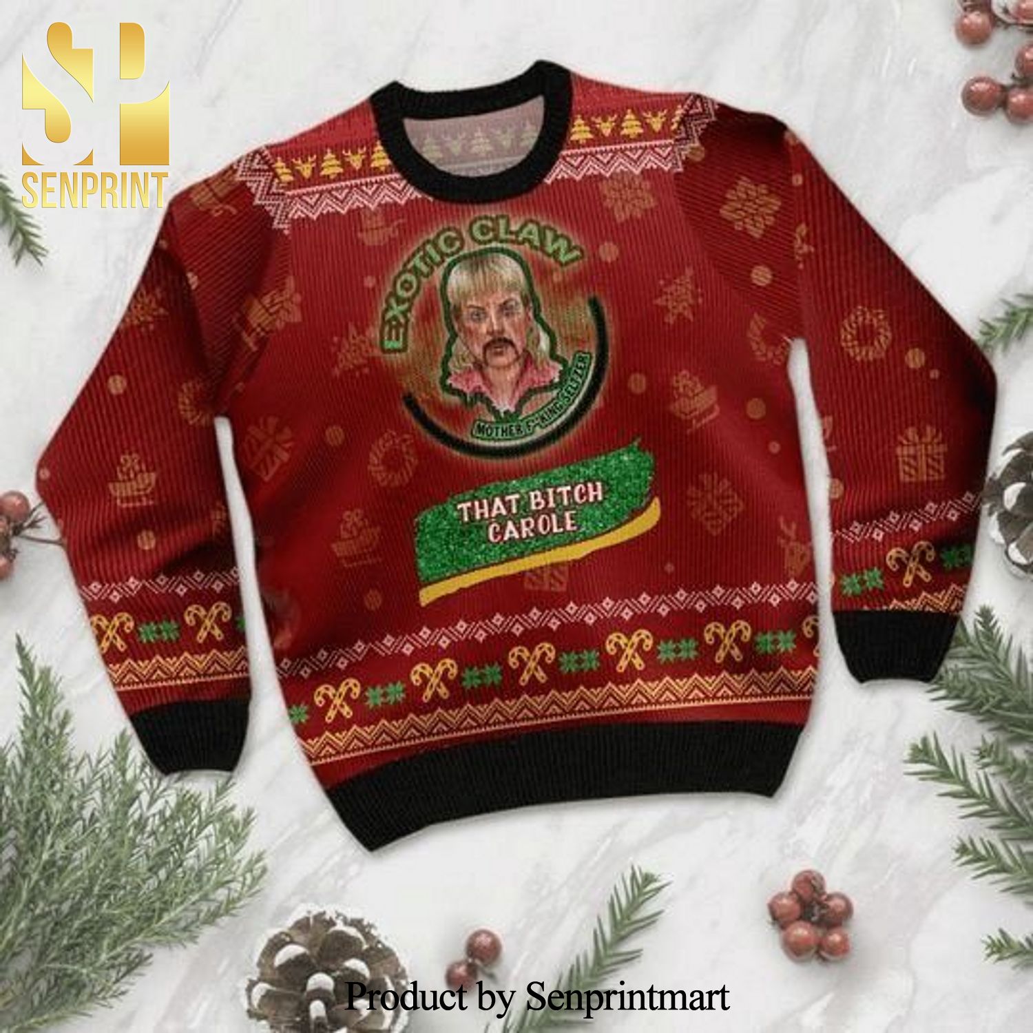 Joe Exotic Claw That Bitch Carole Knitted Ugly Christmas Sweater