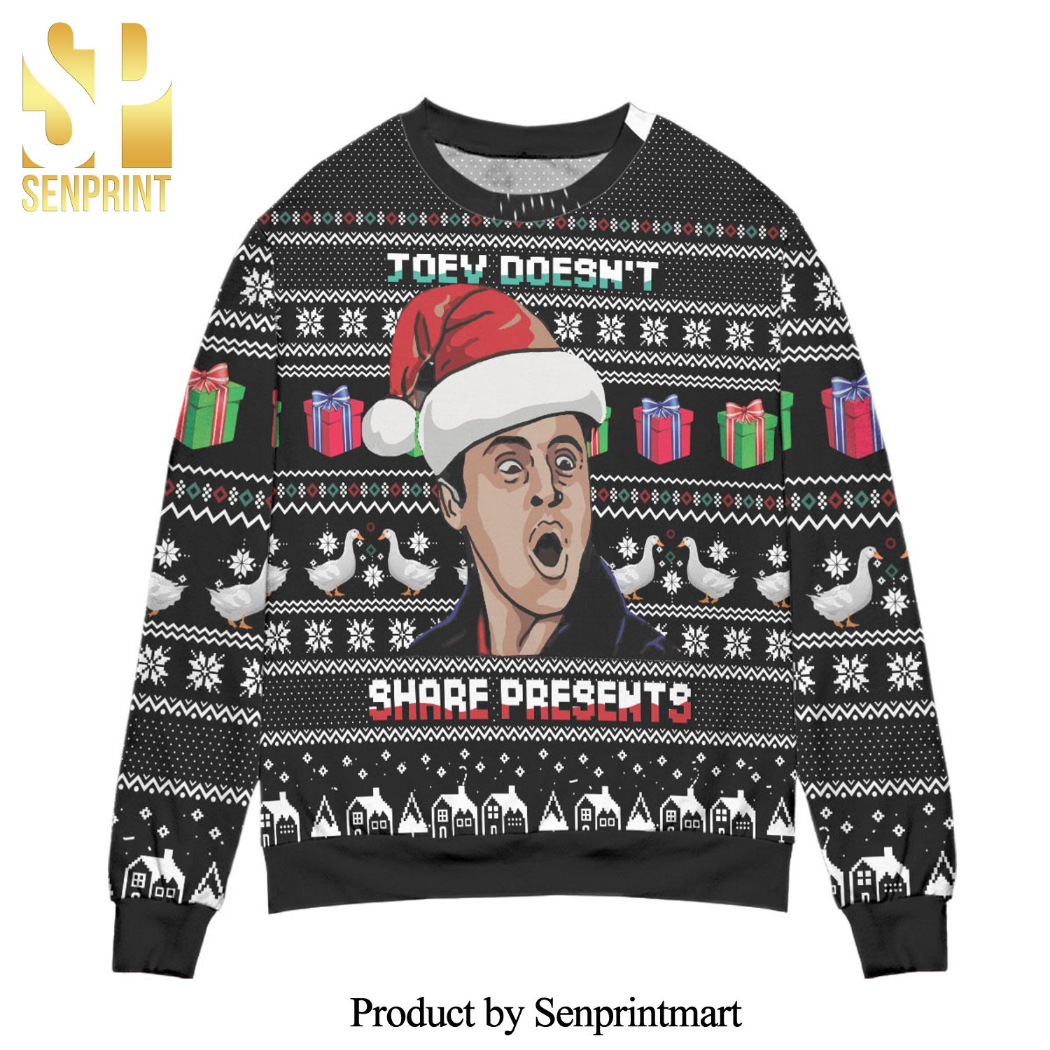 Joey Doesn’t Share Present Friends Knitted Ugly Christmas Sweater