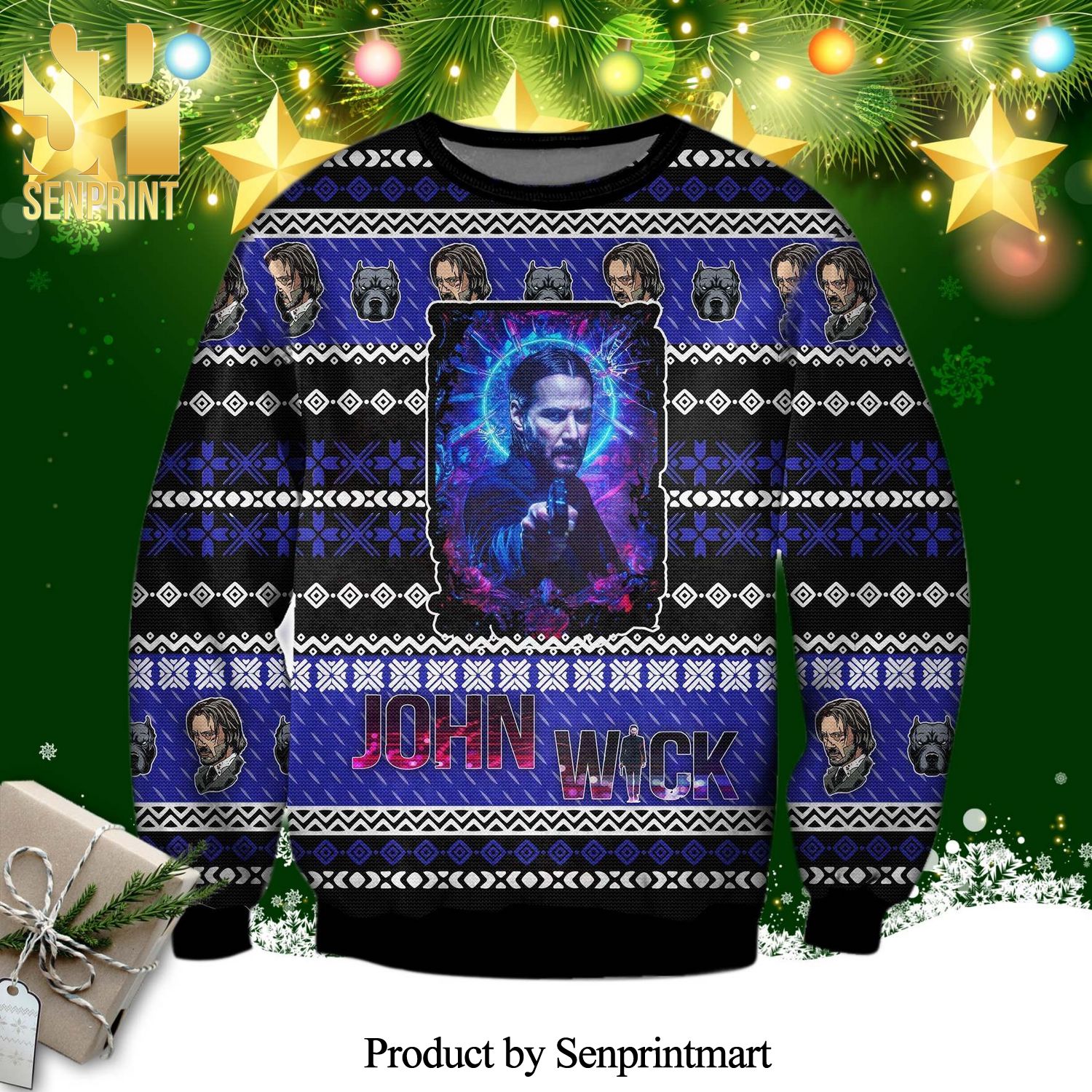 John Wick and His Dog Knitted Ugly Christmas Sweater