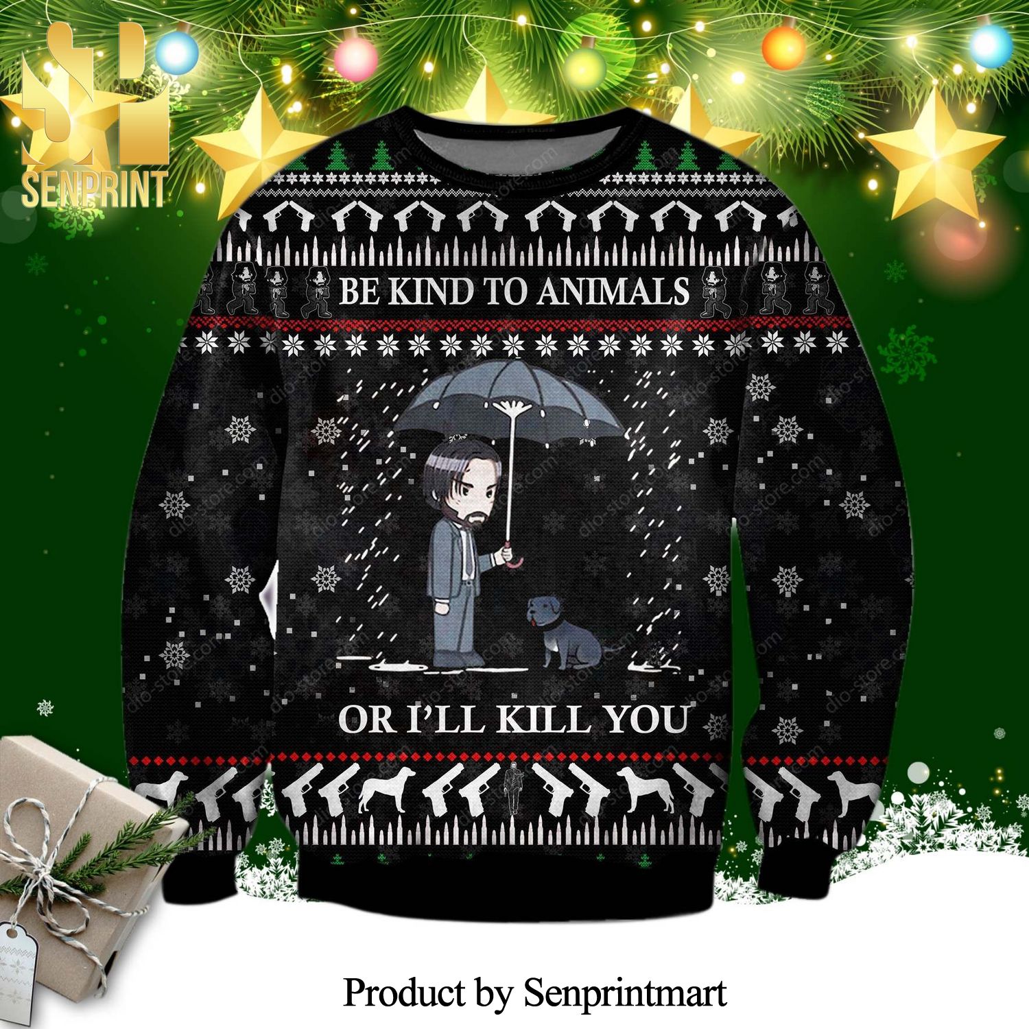 John Wick Be Kind To Animals Or I’ll Kill You Knitted Ugly Christmas Sweater