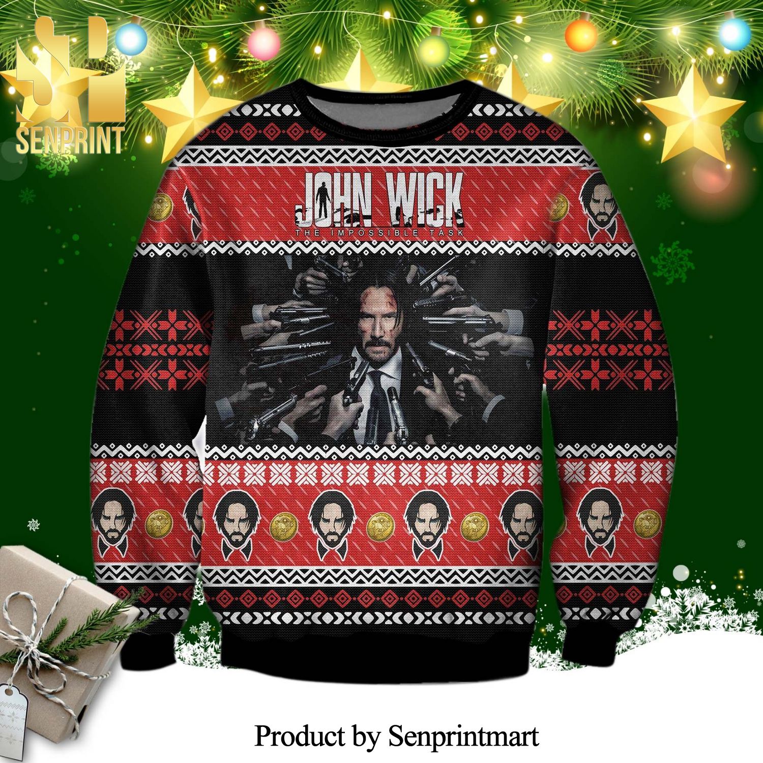 John Wick The Impossible Task Poster Knitted Ugly Christmas Sweater