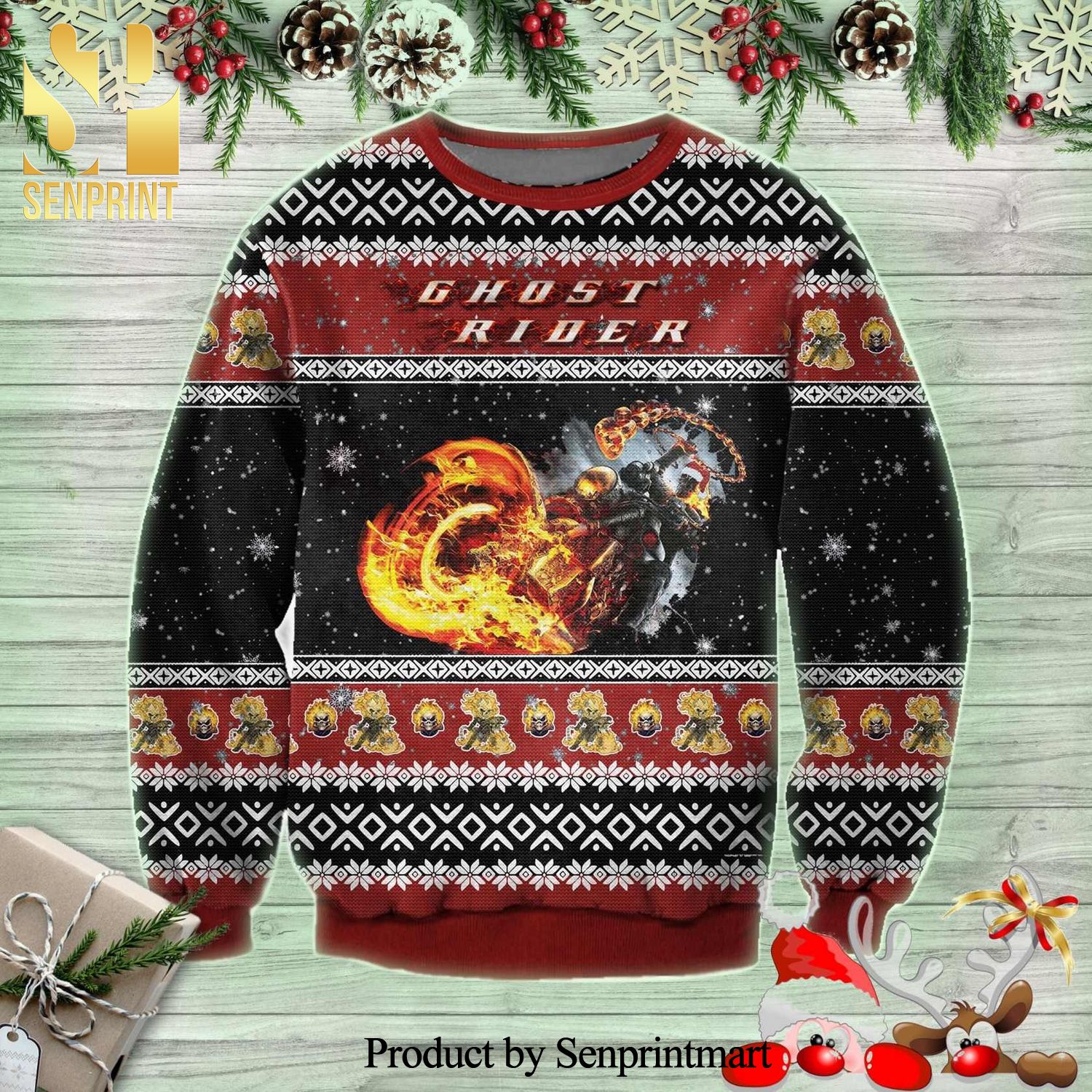 Johnny Blaze Ghost Rider Poster Christmas Knitted Ugly Christmas Sweater