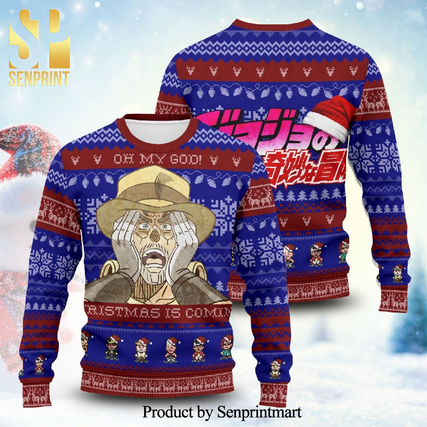 JoJo’s Bizarre Adventure Oh My God Manga Anime Knitted Ugly Christmas Sweater