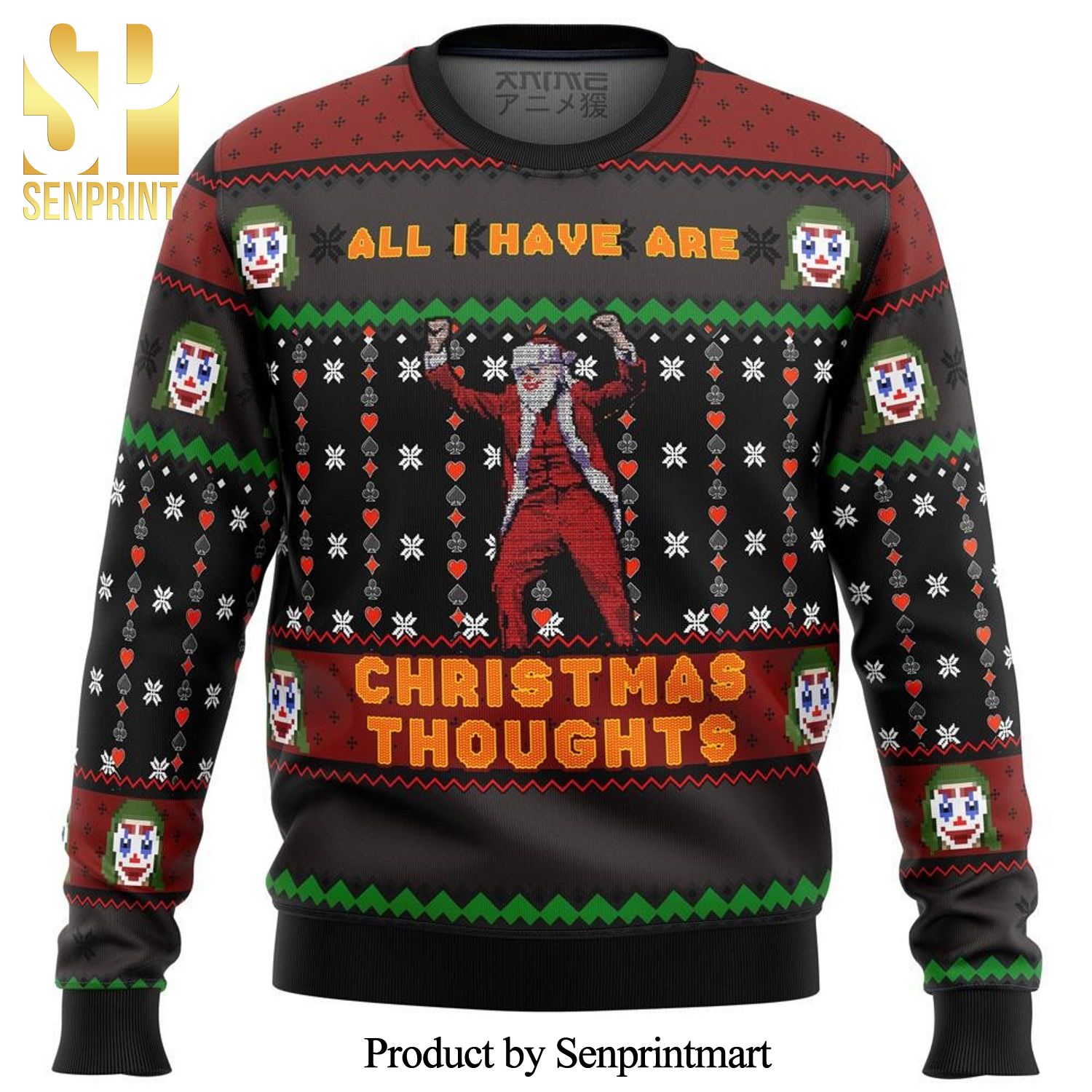 Joker Dancing All I Have Are Xmas Thoughts Premium Knitted Ugly Christmas Sweater