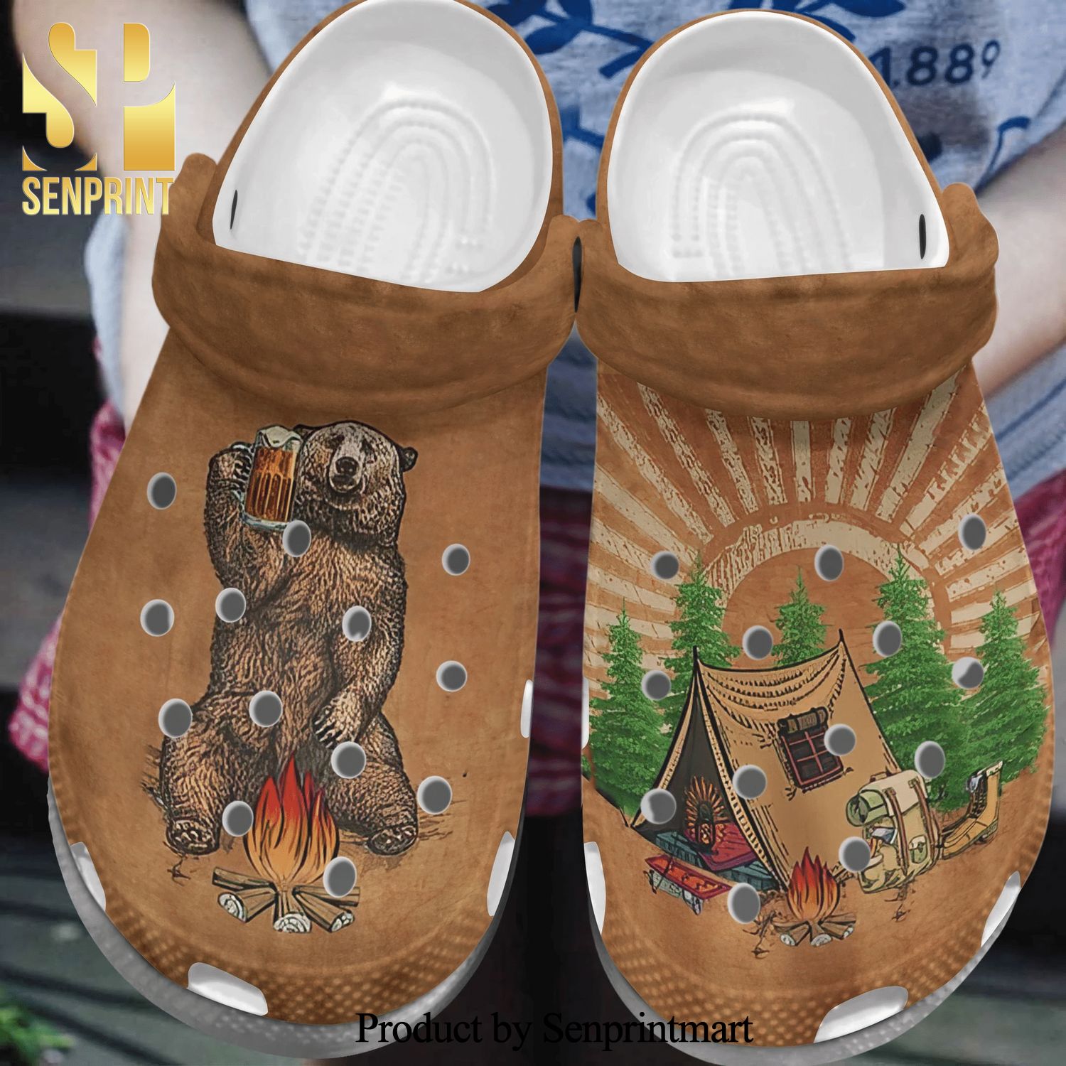Bear Beer Camping Peace 4 Gift For Lover Full Printing Crocs Shoes