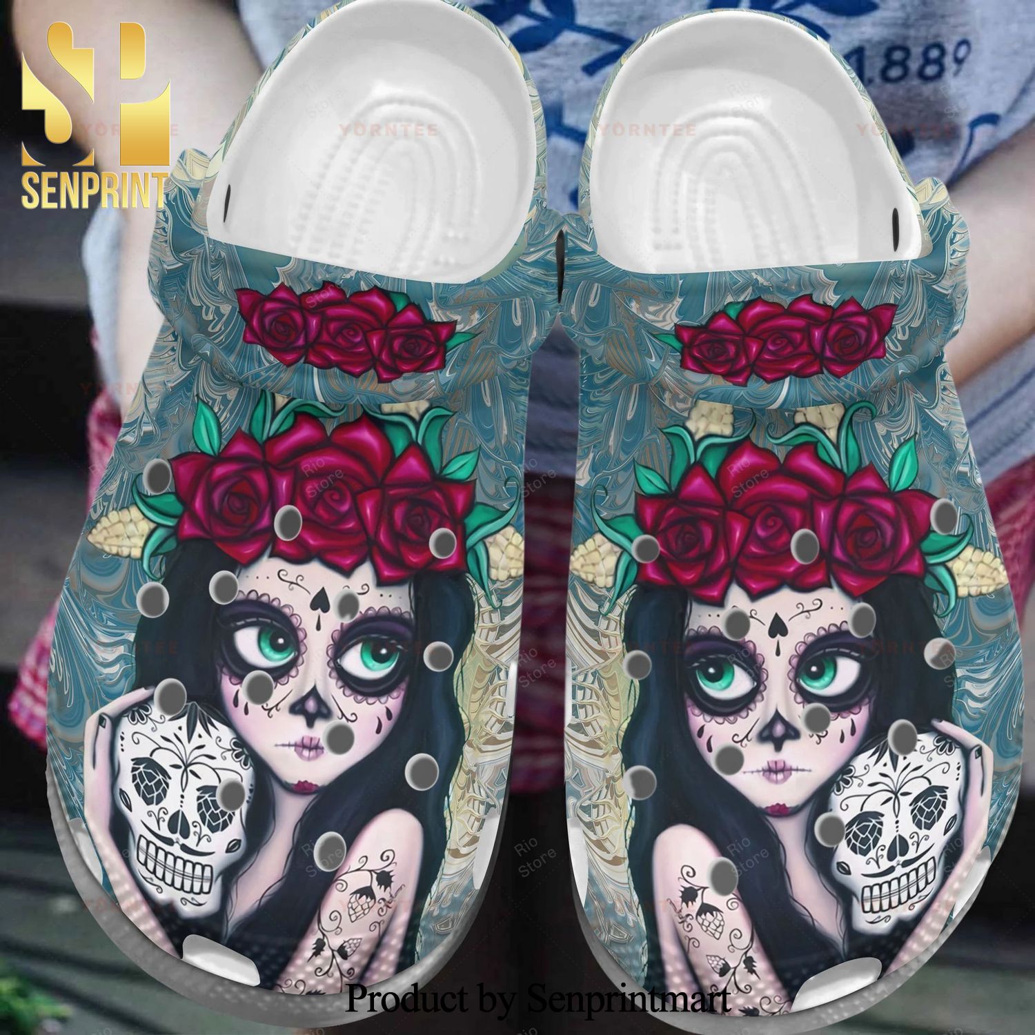 Beautiful Girl Flower Sugar Skull Mexican Gift For Lover Rubber Crocs Unisex Crocband Clogs