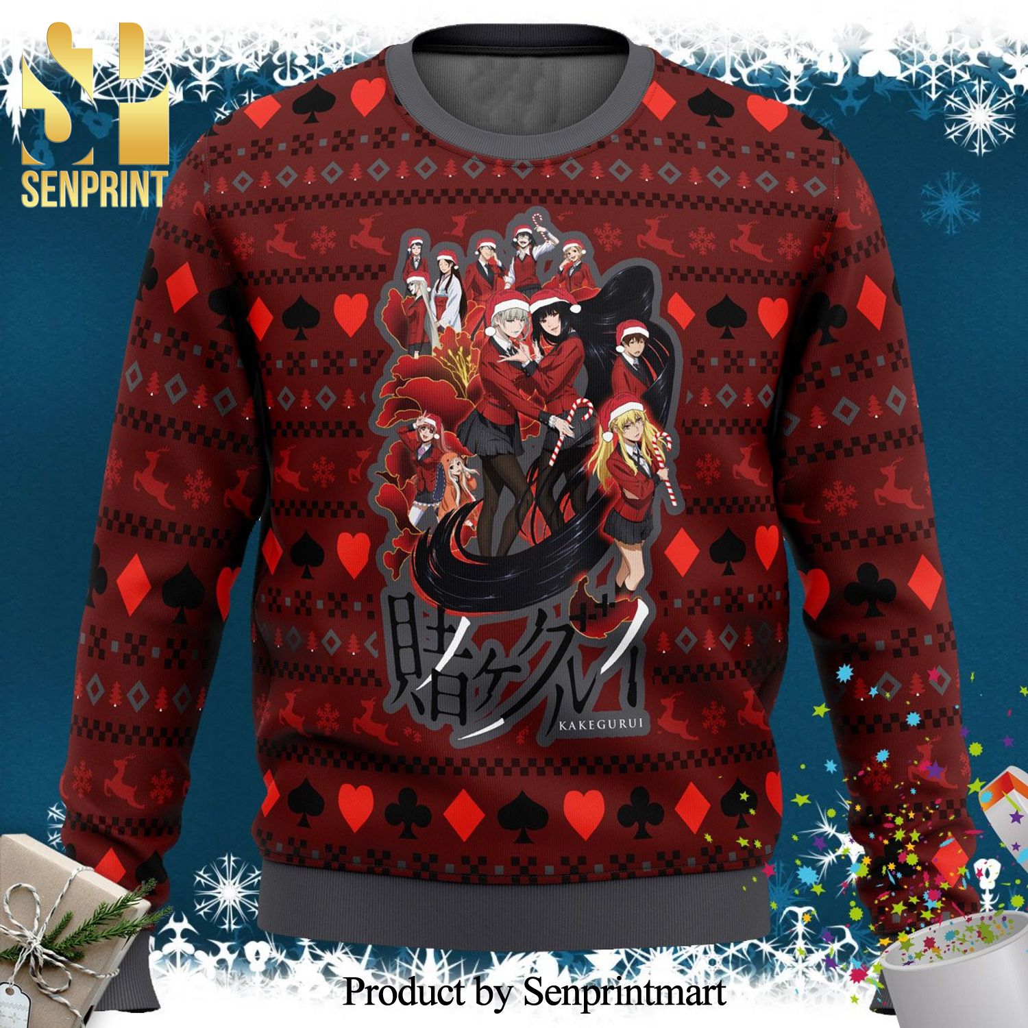 Kakegurui Hyakkaou Private Academy Manga Anime Knitted Ugly Christmas Sweater