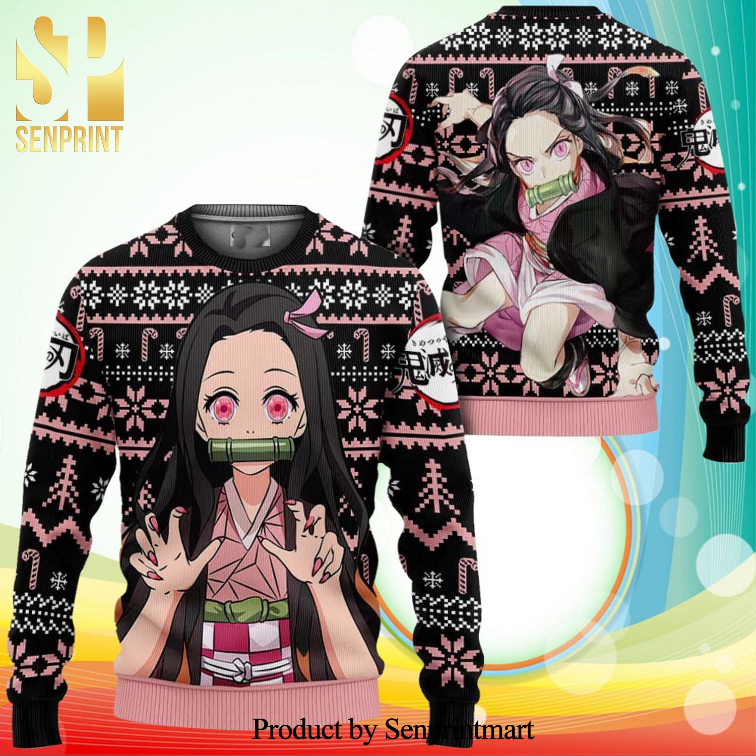 Kamado Nezuko Anime Demon Slayer Knitted Ugly Christmas Sweater