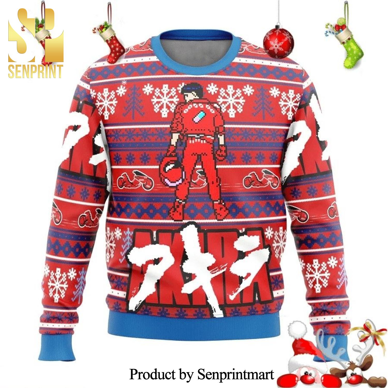 Kaneda Akira Bike Happy Pill Anime Knitted Ugly Christmas Sweater