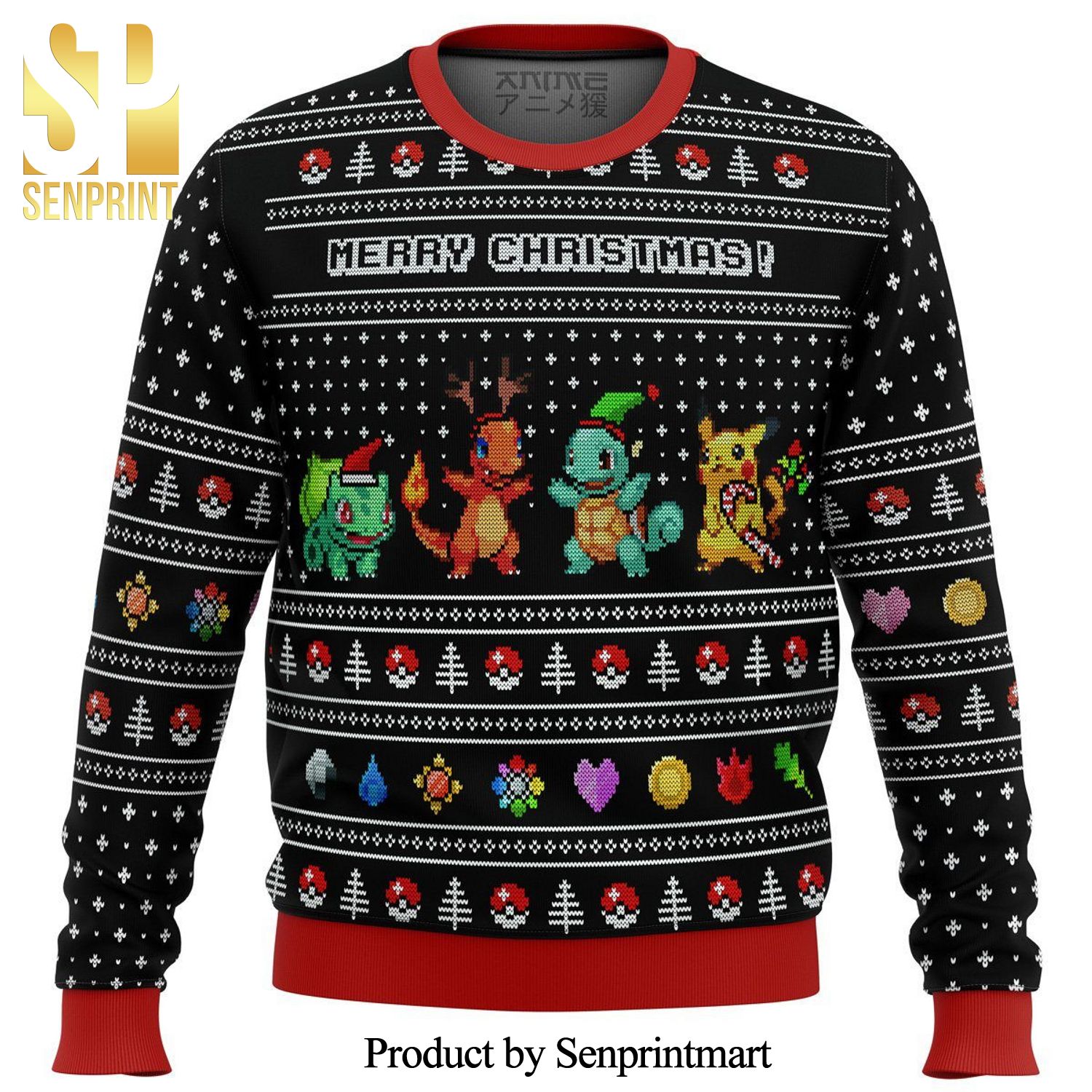 Kanto Starters Pokemon Knitted Ugly Christmas Sweater