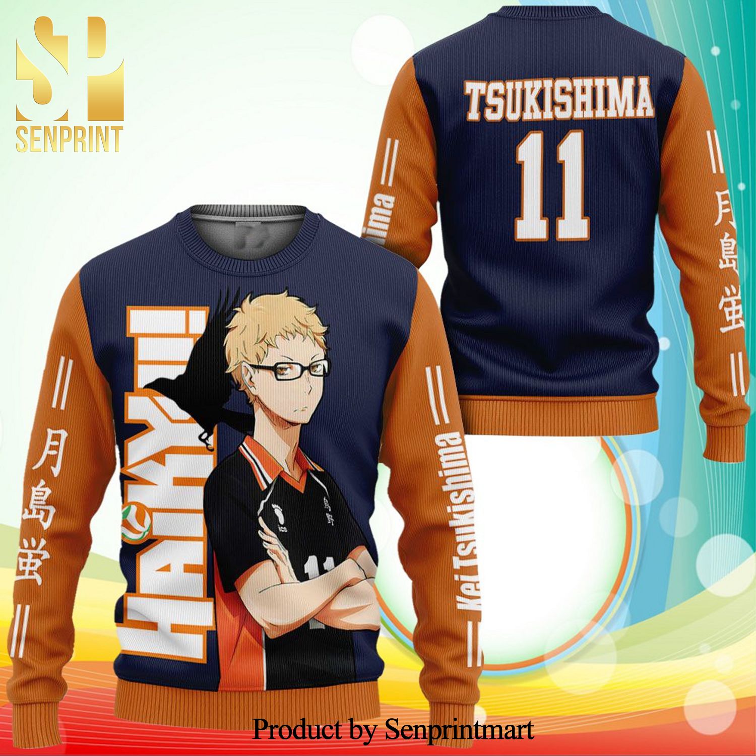 Karasuno Kei Tsukishima Haikyuu Manga Anime Knitted Ugly Christmas Sweater