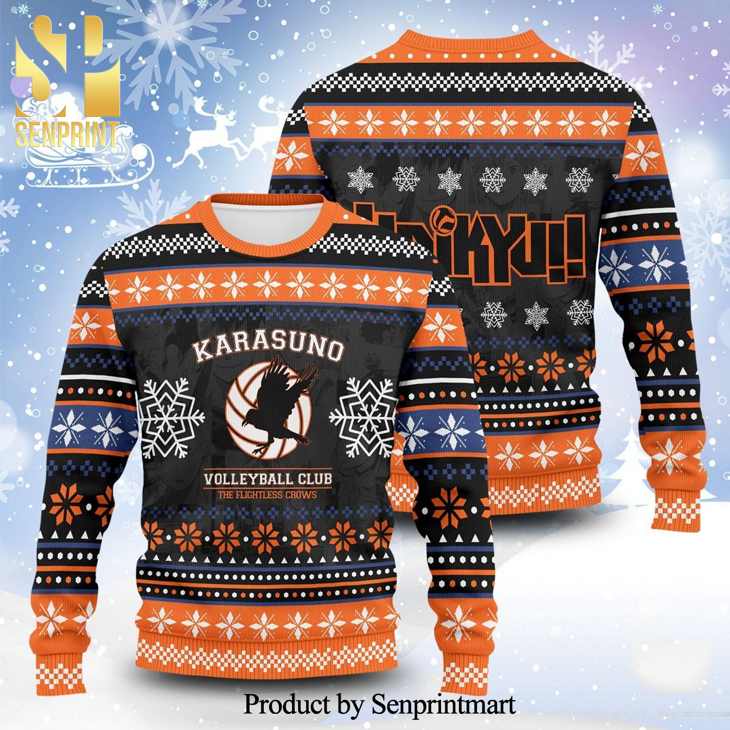 Karasuno Volleyball Club The Flightless Crows Manga Anime Knitted Ugly Christmas Sweater