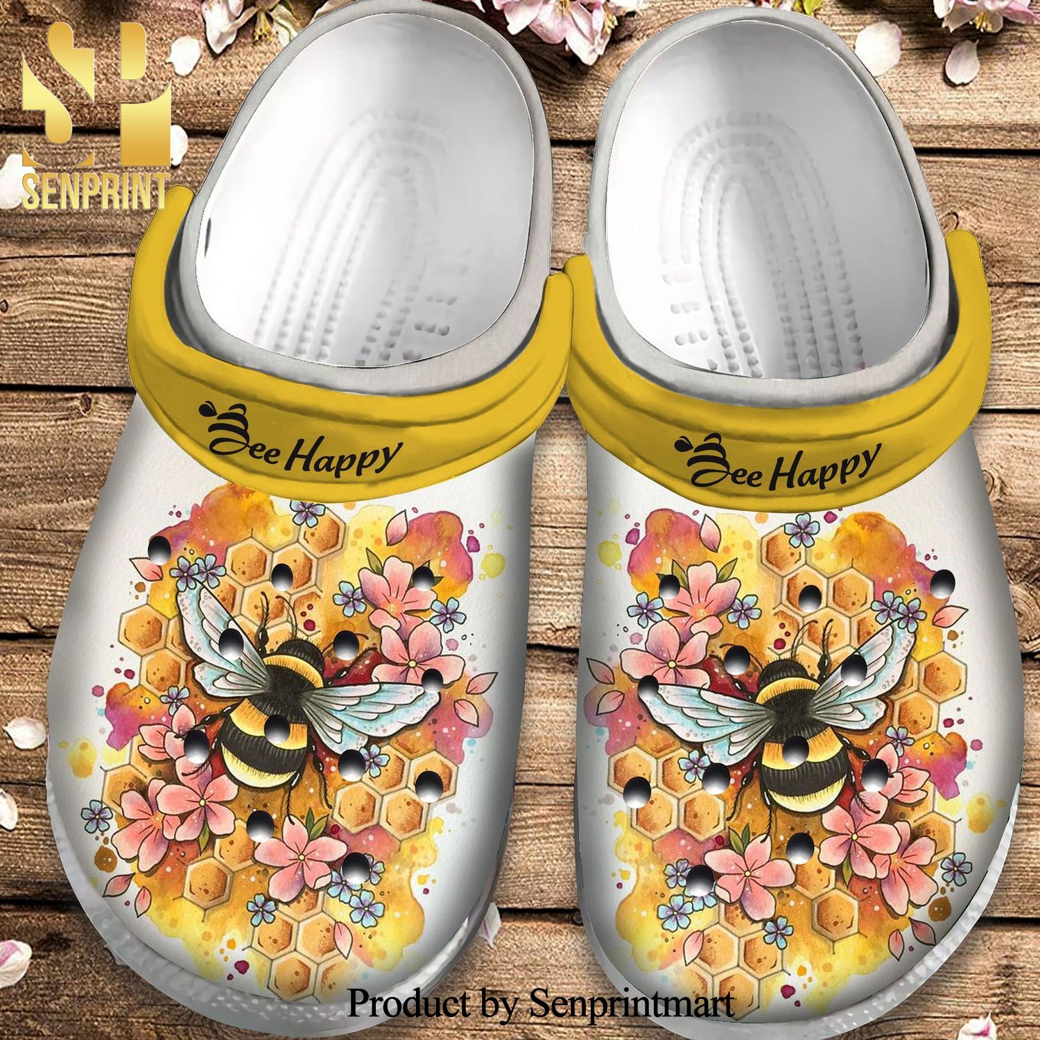 Bee Happy Flower Honey Gift For Lover Rubber Crocs Sandals