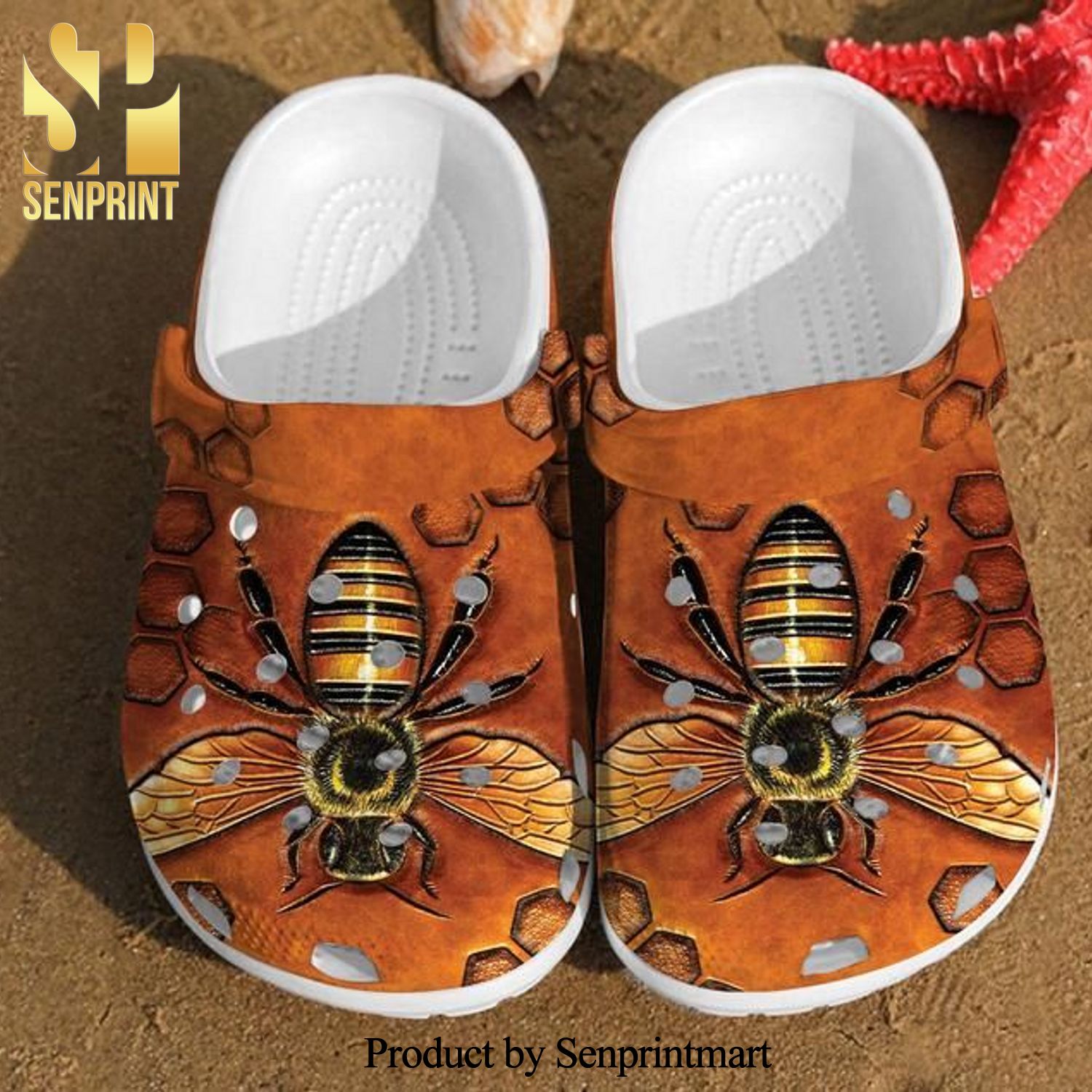 Bee Texture Crocs Bee Full Printed Crocs Crocband In Unisex Adult Shoes