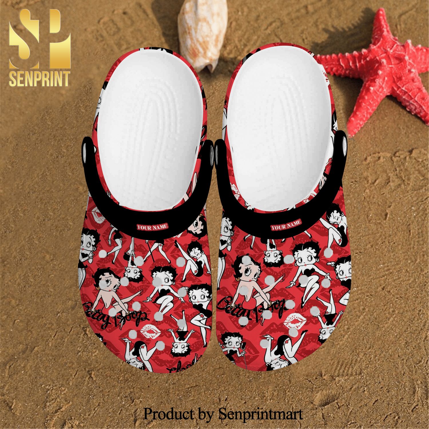 Betty Boop Singer Cartoon Red Your Name Comfortable Classic Waterar Rubber Crocs Crocband Clog