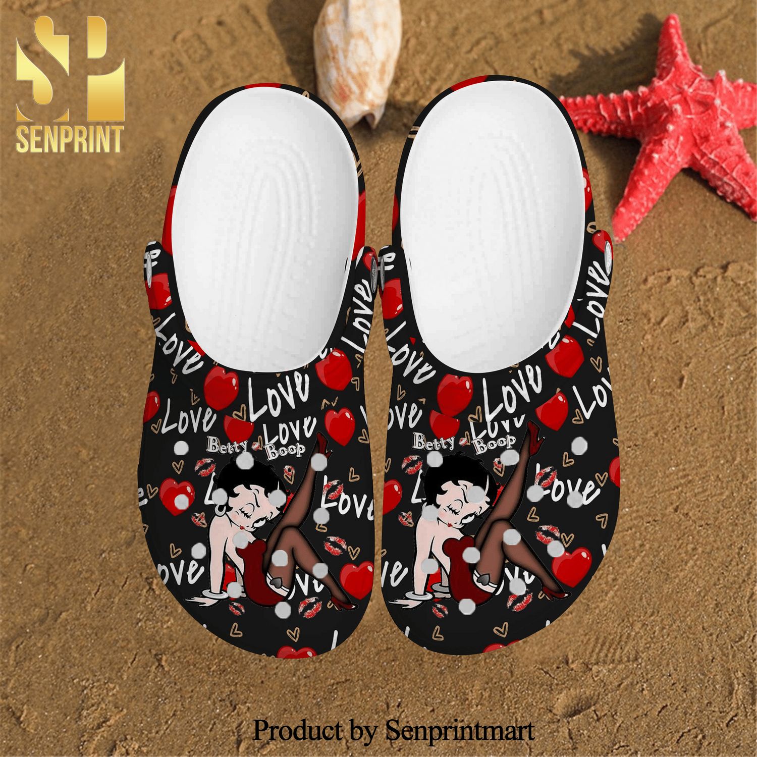 Betty Boop Singer Red Heart Sexy Girl Comfortable Classic Waterar 3D Crocs Crocband Clog