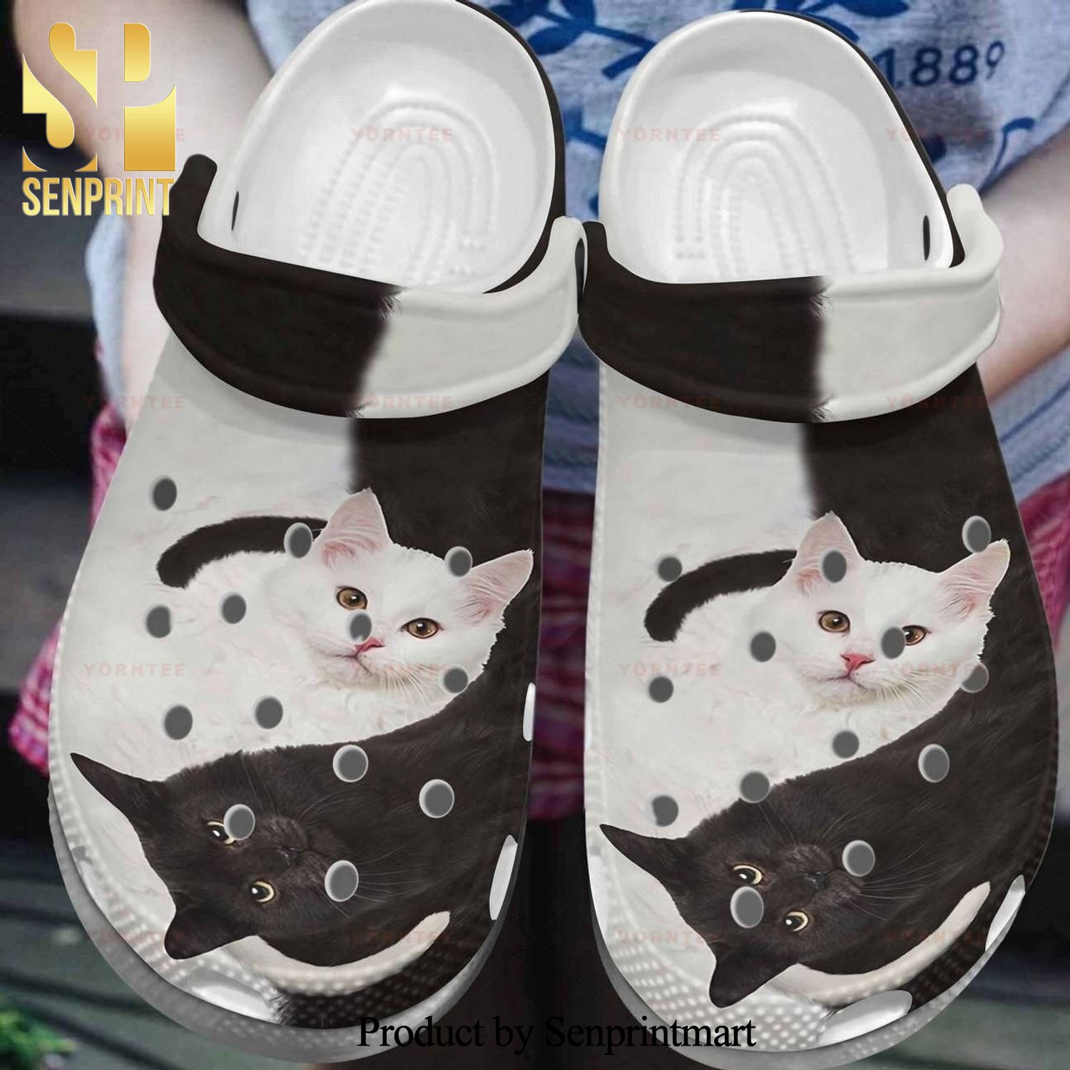 Black And White Cat Couple Gift For Lover Full Printing Crocband Crocs