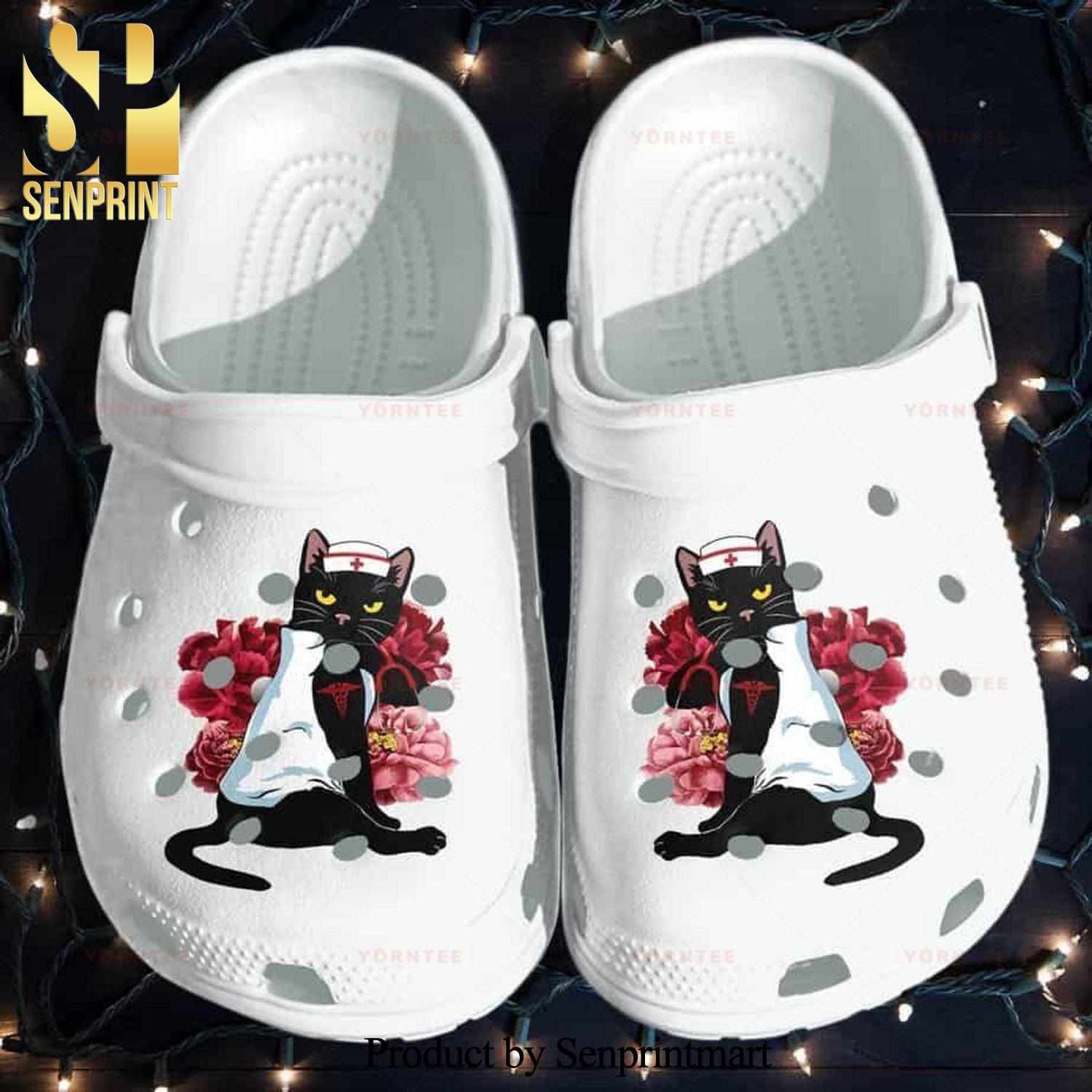 Black Cat Nurse Lover Flower Tattoo Gift For Lover Crocs Unisex Crocband Clogs