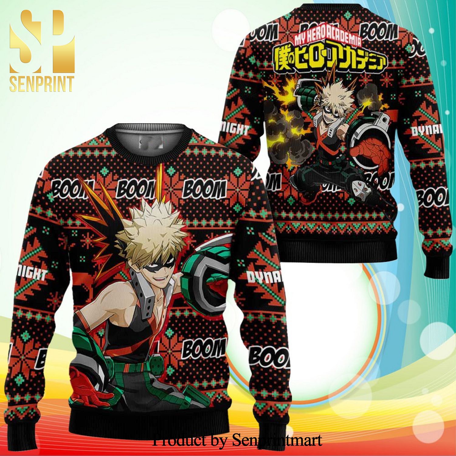 Katsuki Bakugo My Hero Academia Knitted Ugly Christmas Sweater