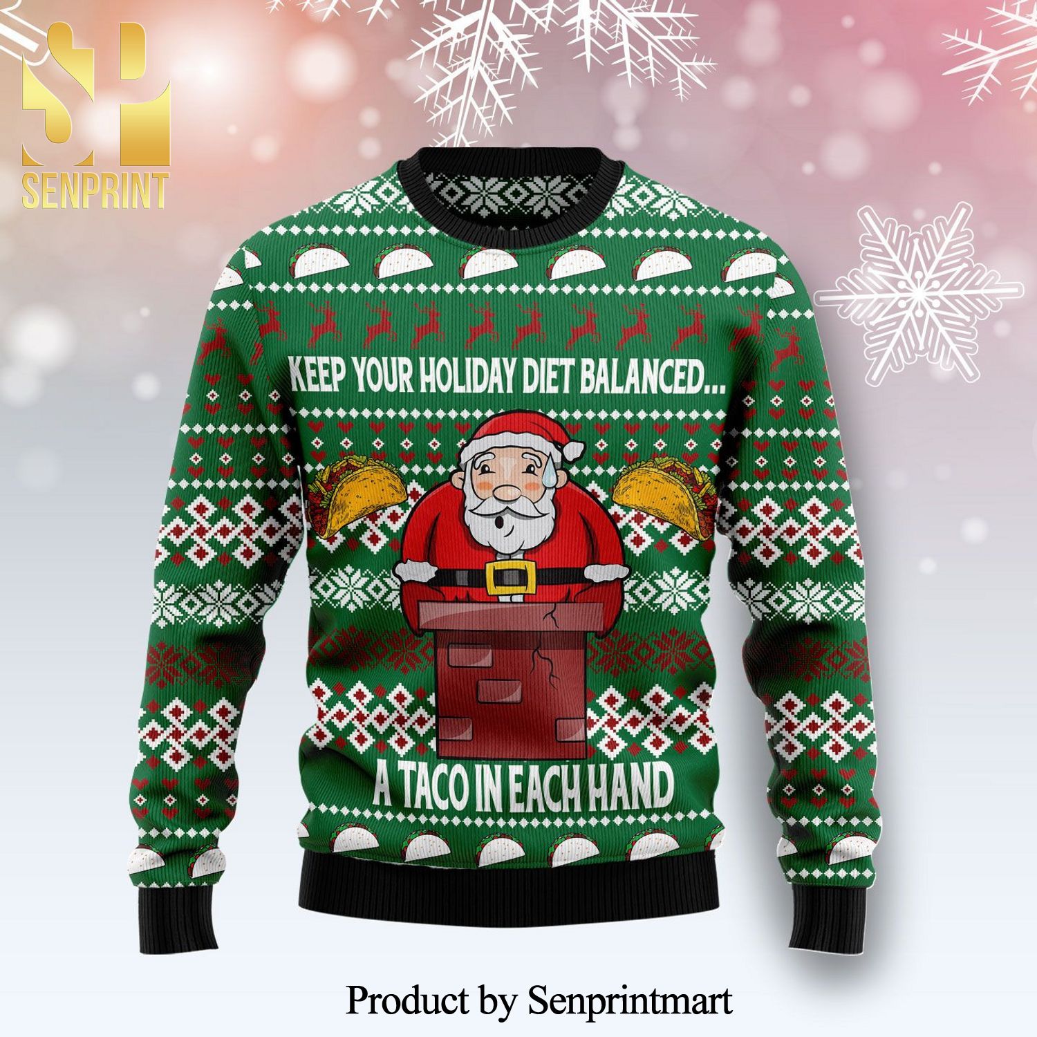 Keep Your Holiday Diet Balanced With Tacos Knitted Ugly Christmas Sweater