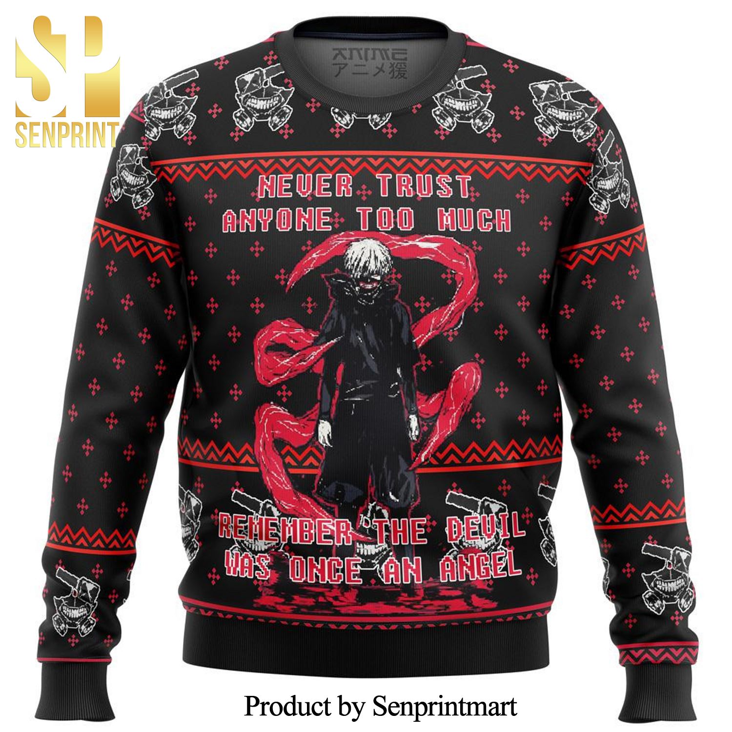 Ken Kaneki Tokyo Ghoul Never Trust Premium Manga Anime Knitted Ugly Christmas Sweater