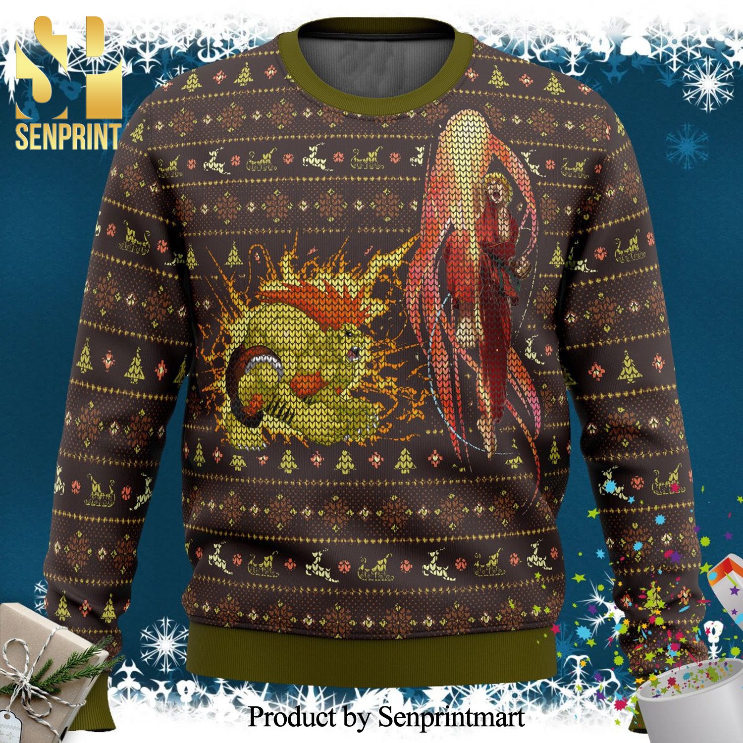 Ken Vs Blanka Street Fighter Game Knitted Ugly Christmas Sweater