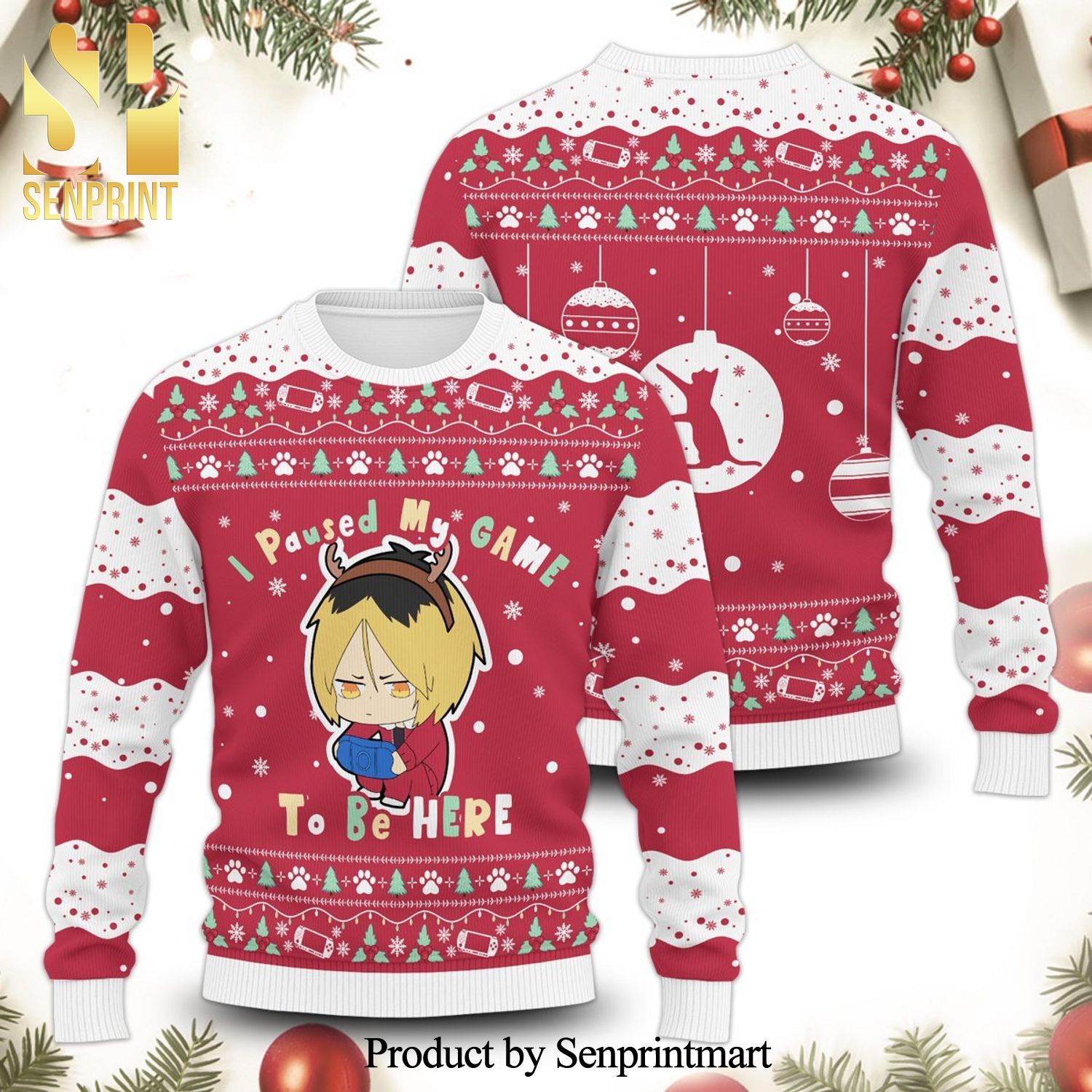 Kenma Kozume Haikyuu Paused My Game To Be Here Manga Anime Knitted Ugly Christmas Sweater