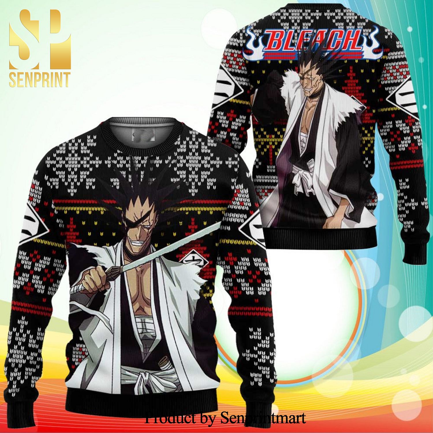 Kenpachi Zaraki Anime Bleach Knitted Ugly Christmas Sweater