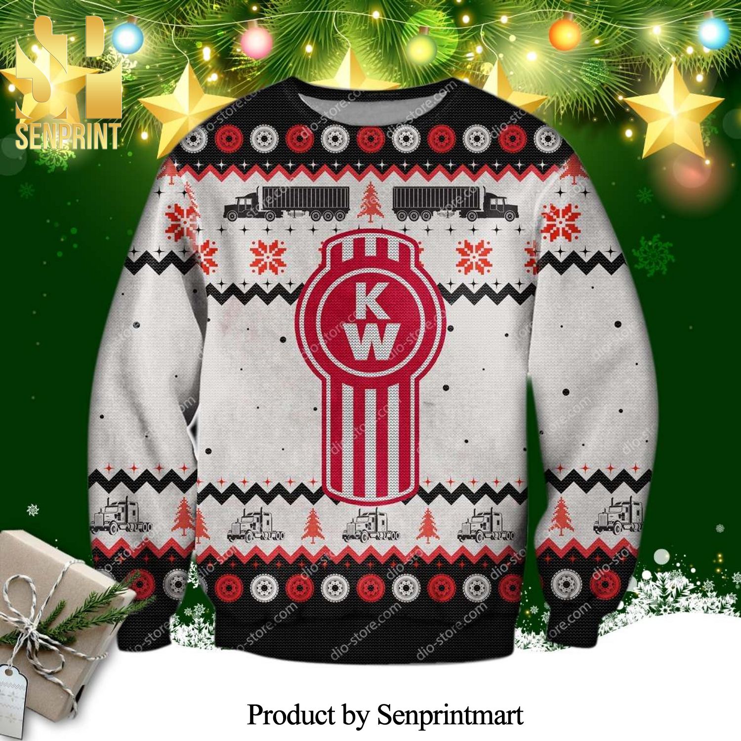 Kenworth Trucks White Knitted Ugly Christmas Sweater