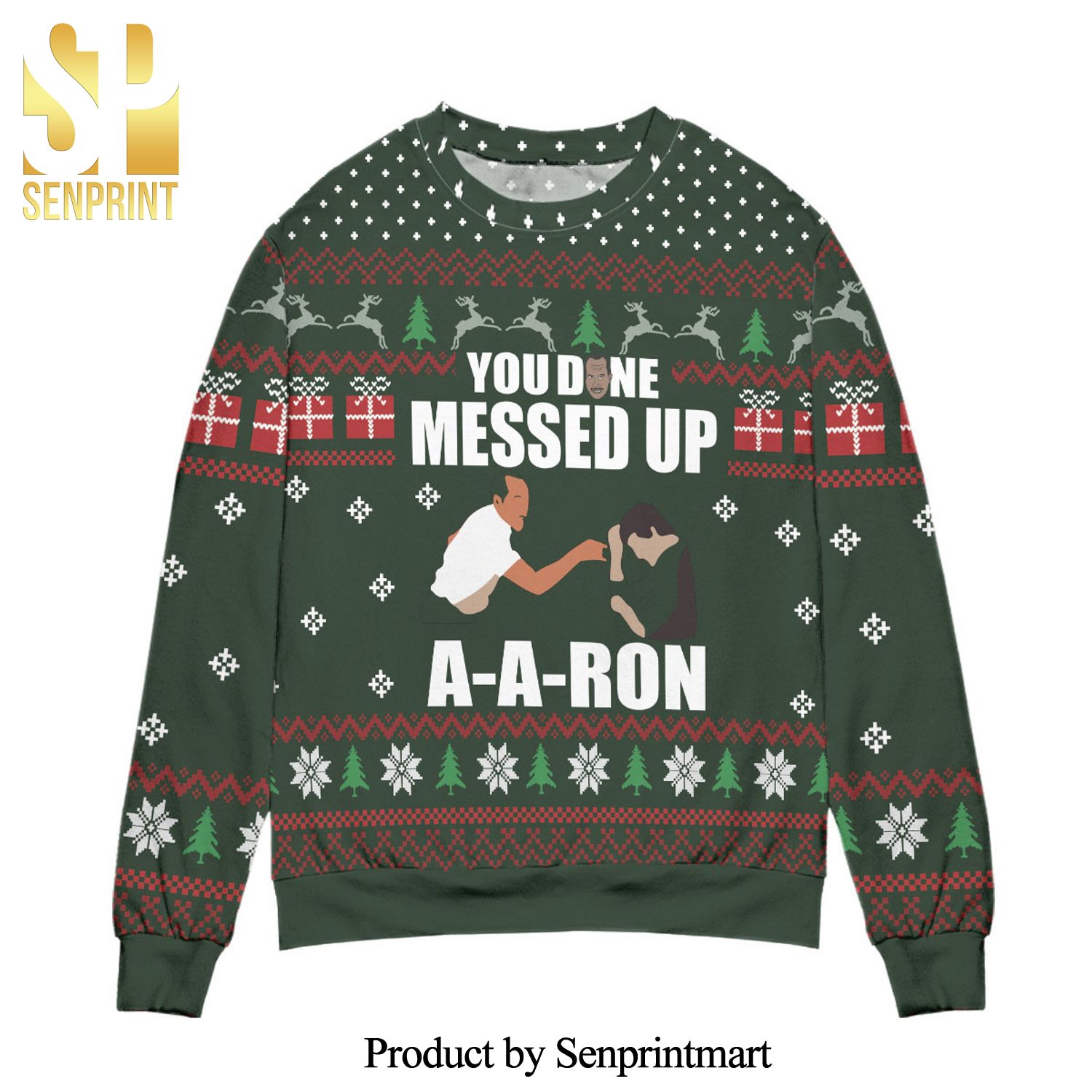 Key And Peele You Done Messed Up A-Aron Snowflake Pattern Knitted Ugly Christmas Sweater – Green