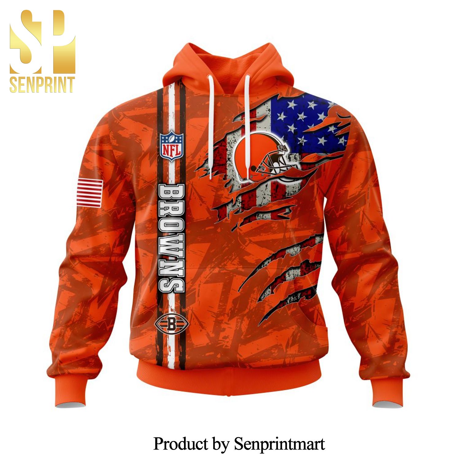 Cleveland Browns Personalized Name And Number With United States Flag All Over Printed Shirt