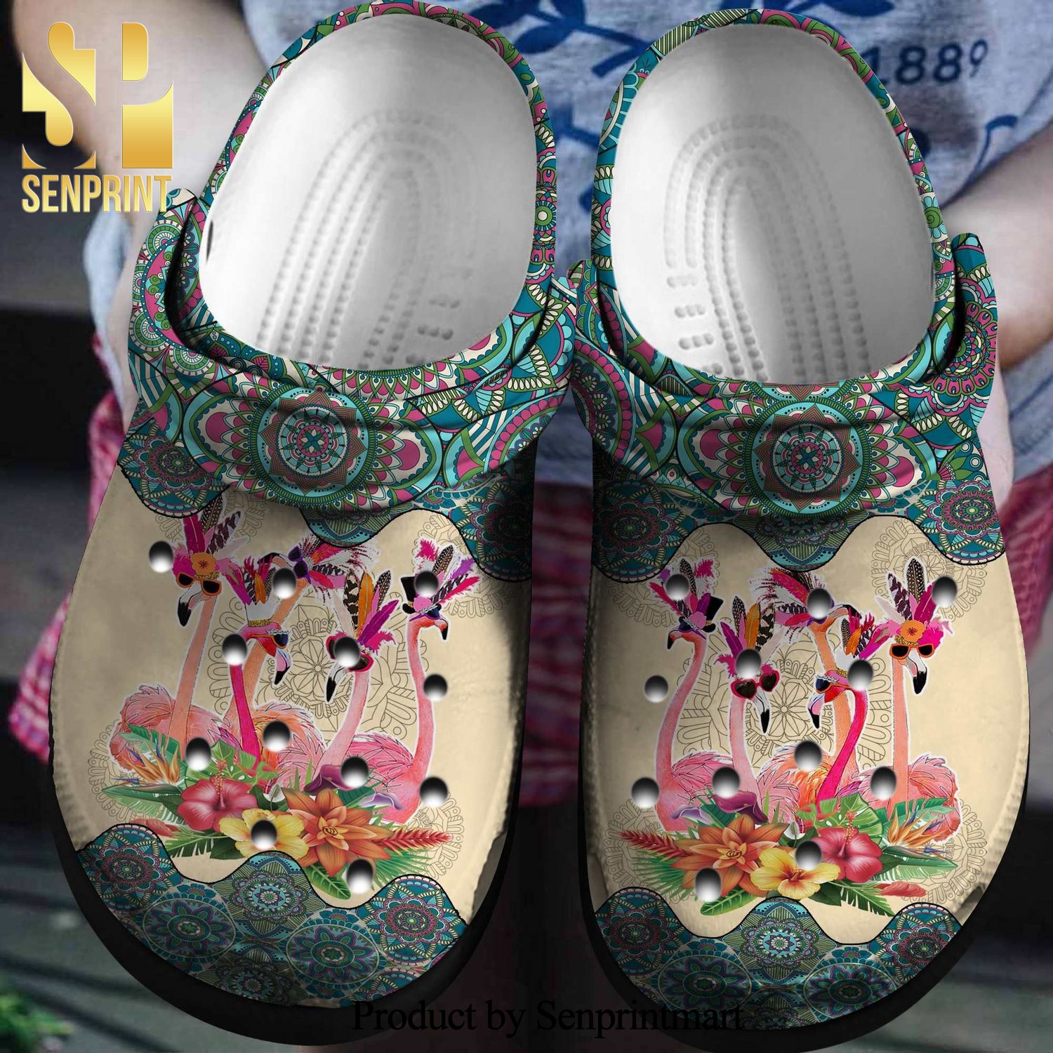 Boho Flamingo Vintage Mandal Gift For Lover New Outfit Crocs Crocband In Unisex Adult Shoes