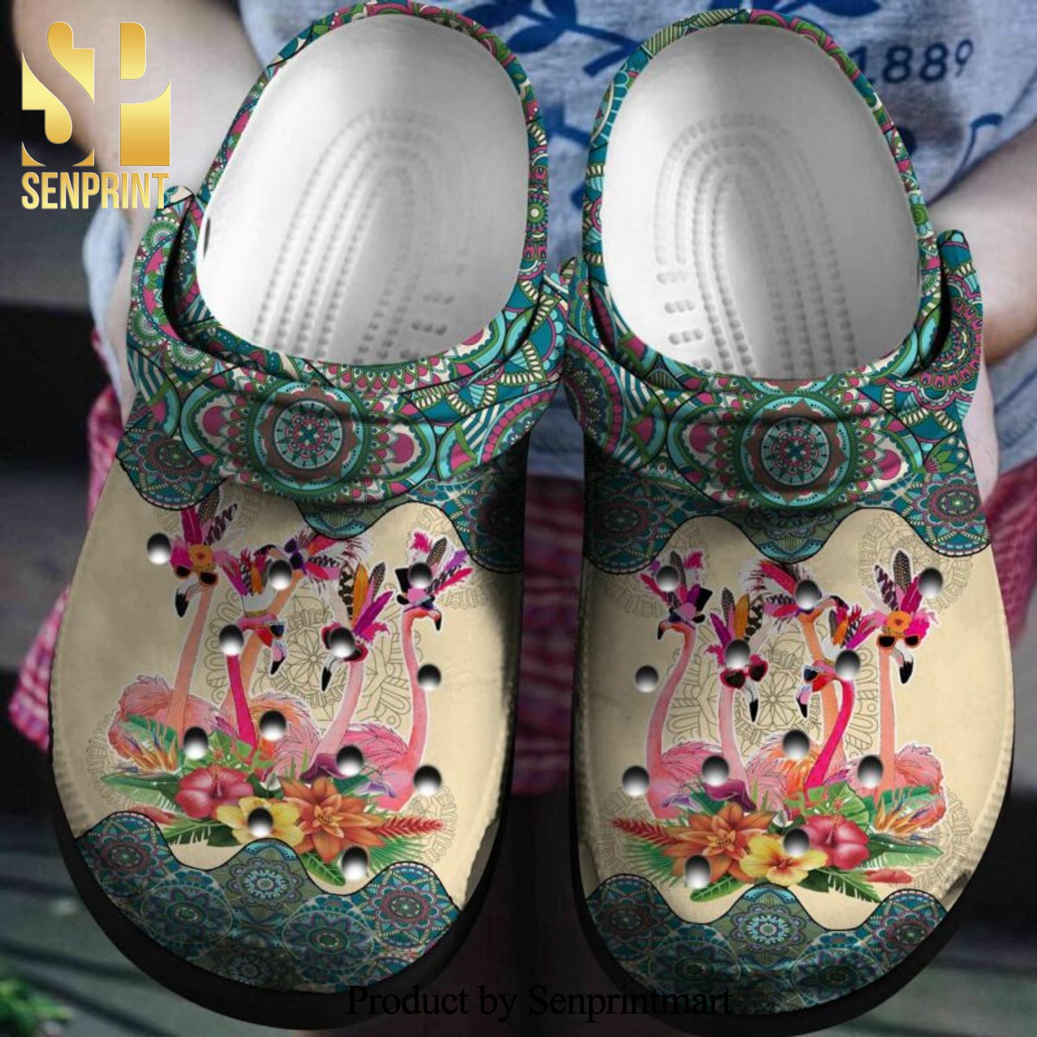 Boho Flamingo Vintage Mandal Gift For Lover Rubber Crocband Crocs