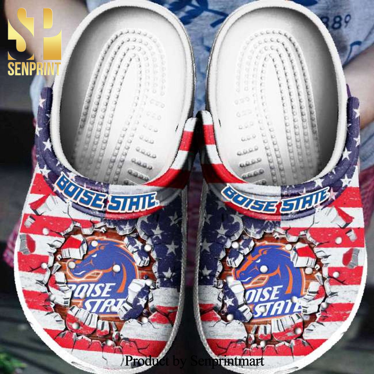 Boise State America Flag Full Printing Crocs Crocband Clog