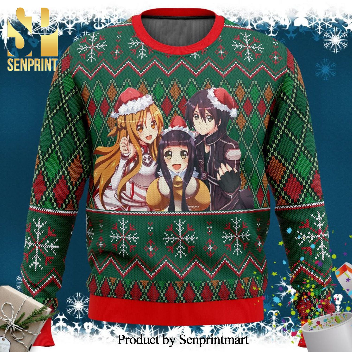 Kirito Asuna Sword Art Online Manga Anime Knitted Ugly Christmas Sweater