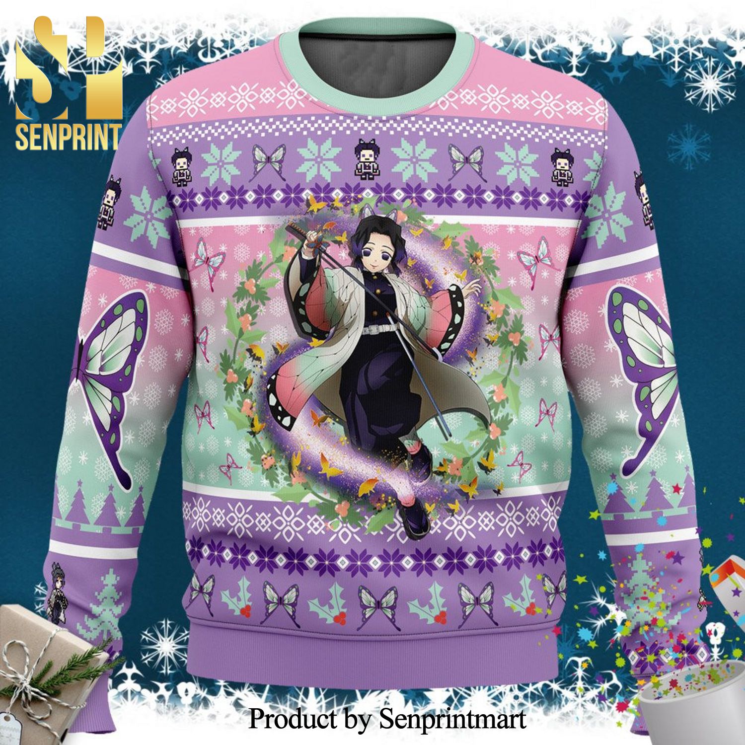 Kochou Shinobu Demon Slayer Knitted Ugly Christmas Sweater