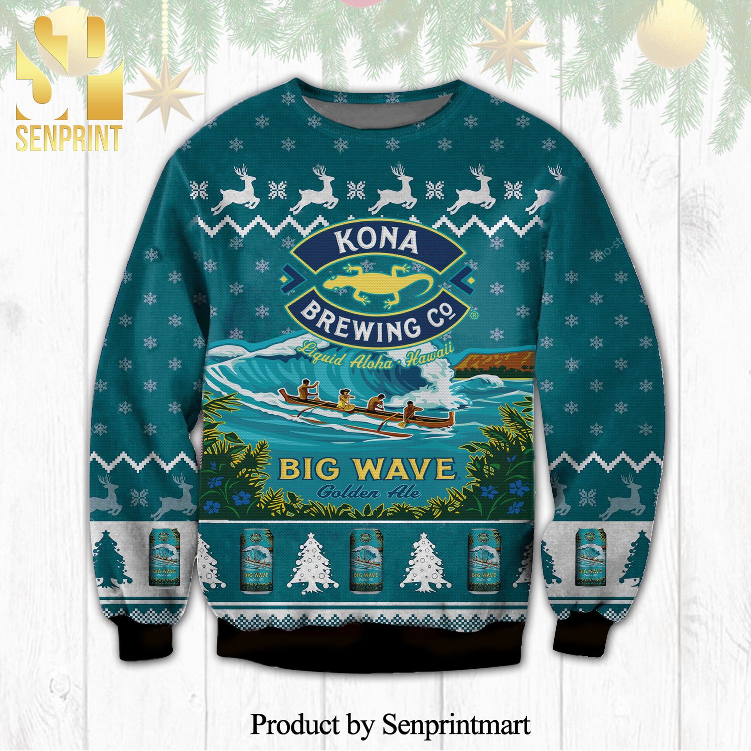 Kona Brewing Big Wave Golden Ale Knitted Ugly Christmas Sweater